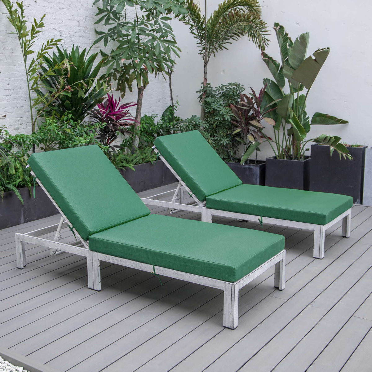 LeisureMod Chelsea Modern Outdoor White Chaise Lounge Chair With Cushions Set of 2 | Outdoor Chaise Lounges | Modishstore