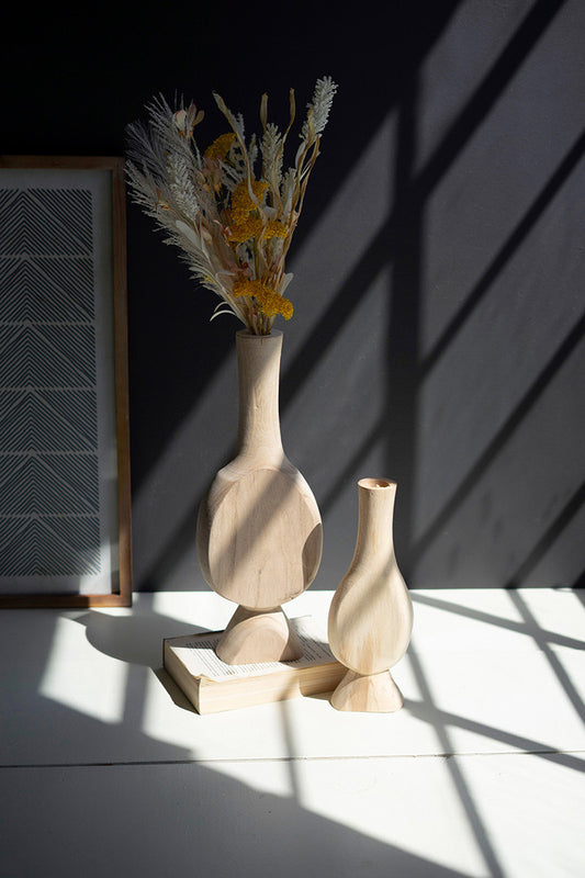 Carved Wooden Bud Vases Set Of 2 By Kalalou | Vases | Modishstore