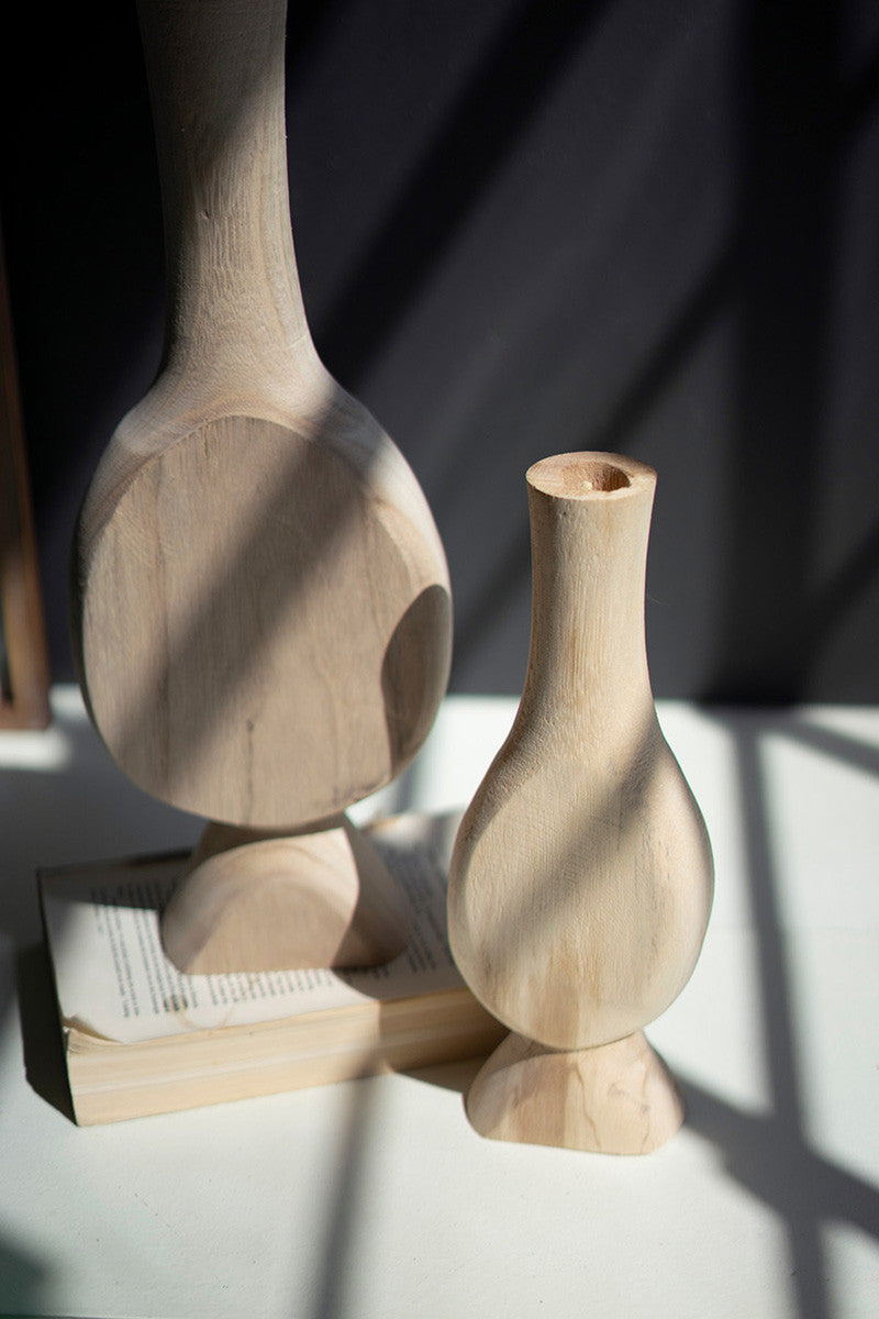 Carved Wooden Bud Vases Set Of 2 By Kalalou | Vases | Modishstore - 2