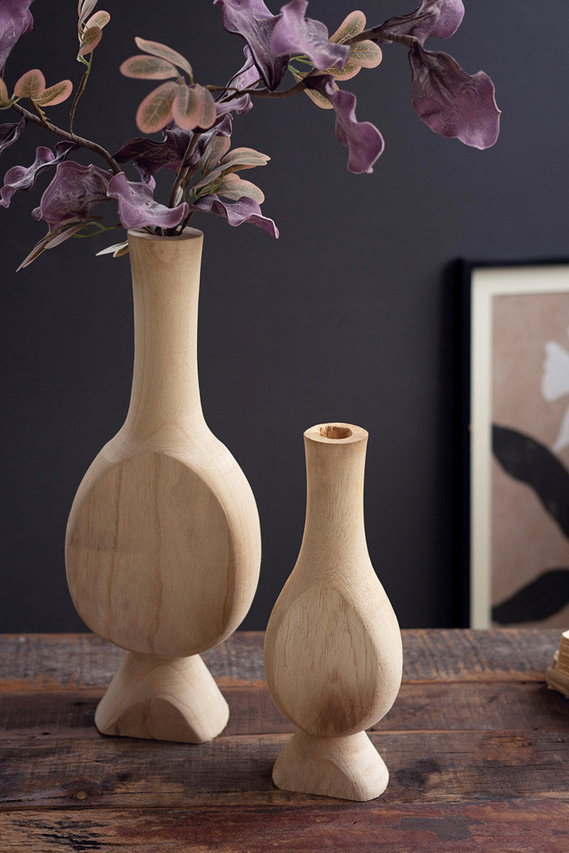 Carved Wooden Bud Vases Set Of 2 By Kalalou | Vases | Modishstore - 3