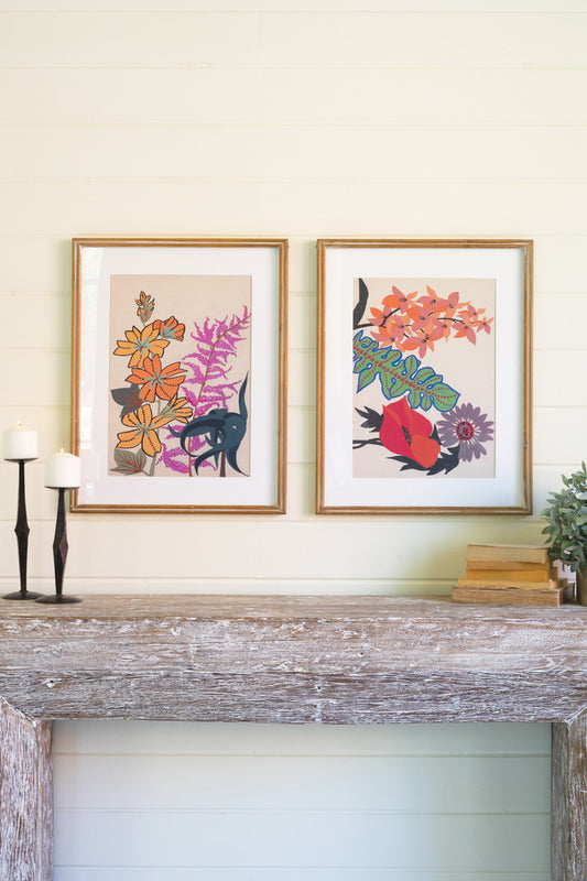 Framed Floral Prints Under Glass #1 Set Of 2 By Kalalou | Wall Painting | Modishstore