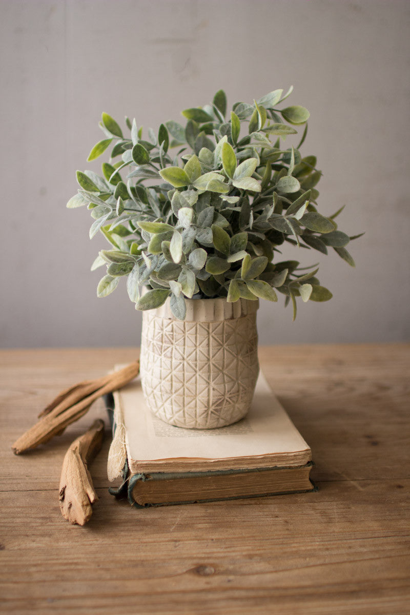 Artificial Sage With Criss Cross Rustic White Pot (Min 4) By Kalalou | Botanicals | Modishstore