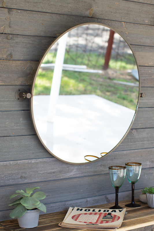 Metal Framed Tilted Round Mirror By Kalalou | Mirrors | Modishstore