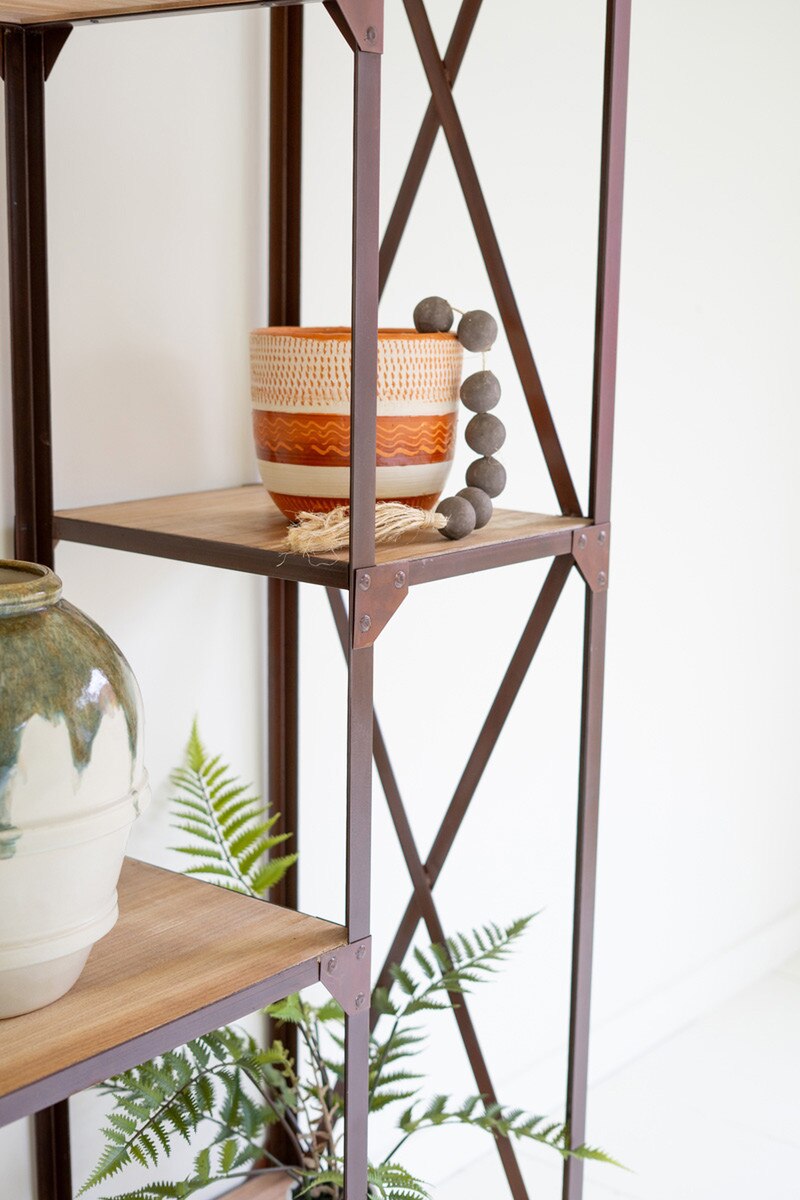 Iron And Wood Display Alternating Shelves And Iron Casters By Kalalou | Shelves & Shelving Units | Modishstore - 2