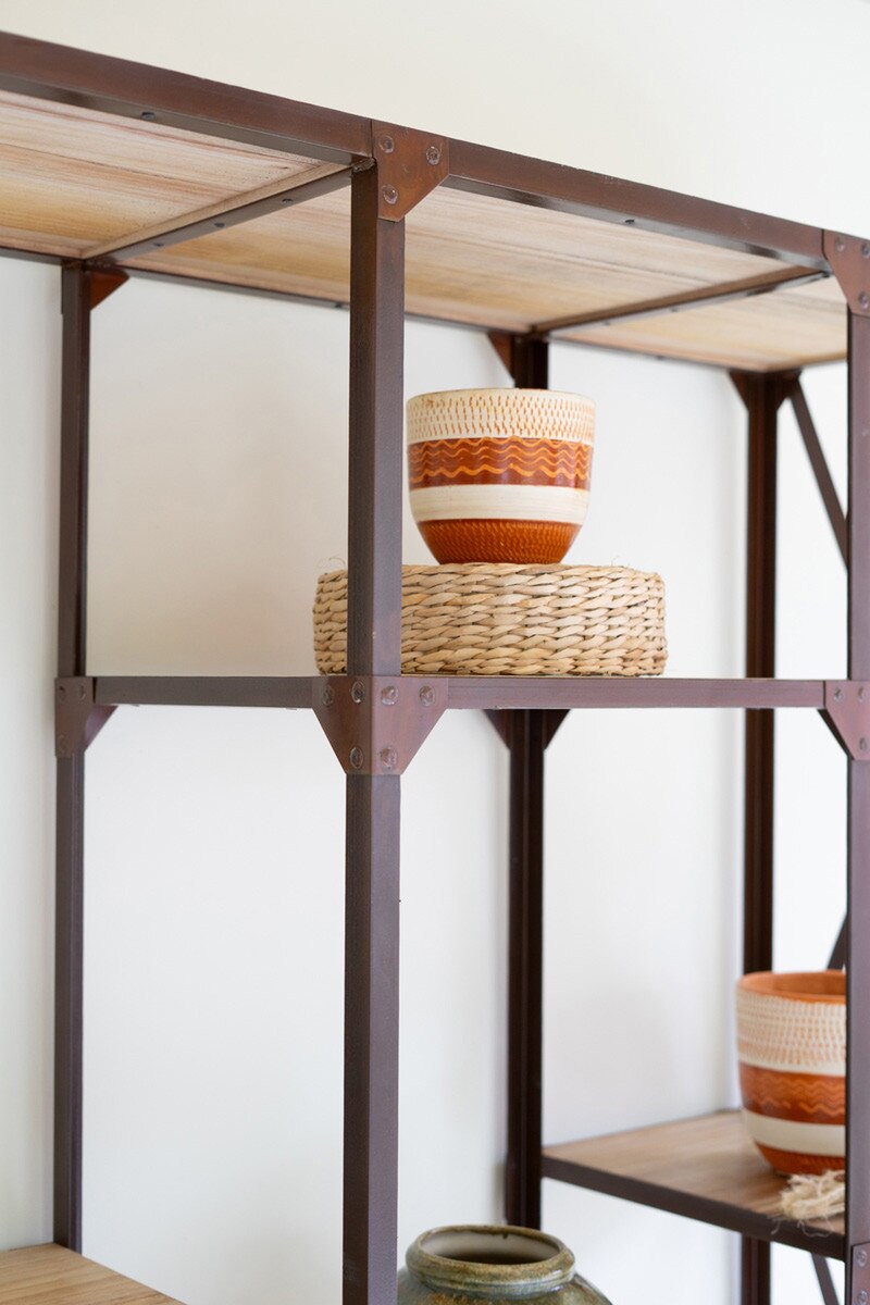 Iron And Wood Display Alternating Shelves And Iron Casters By Kalalou | Shelves & Shelving Units | Modishstore - 3