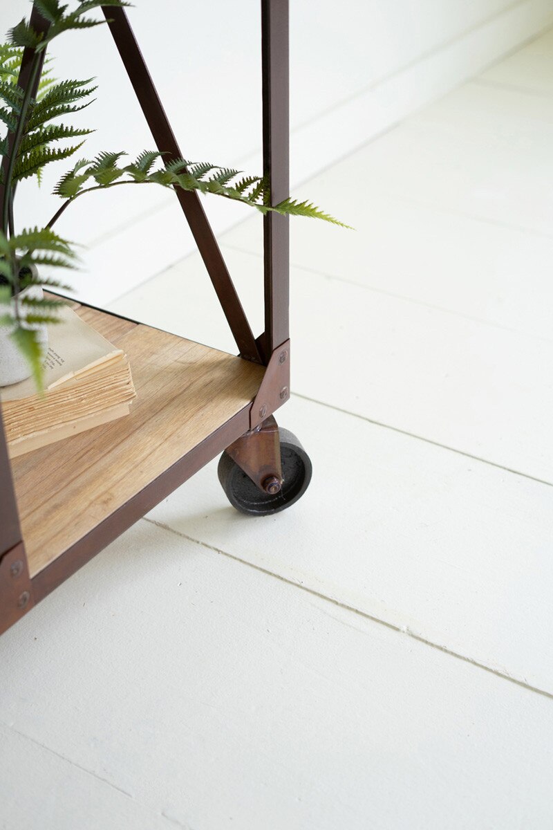 Iron And Wood Display Alternating Shelves And Iron Casters By Kalalou | Shelves & Shelving Units | Modishstore - 4