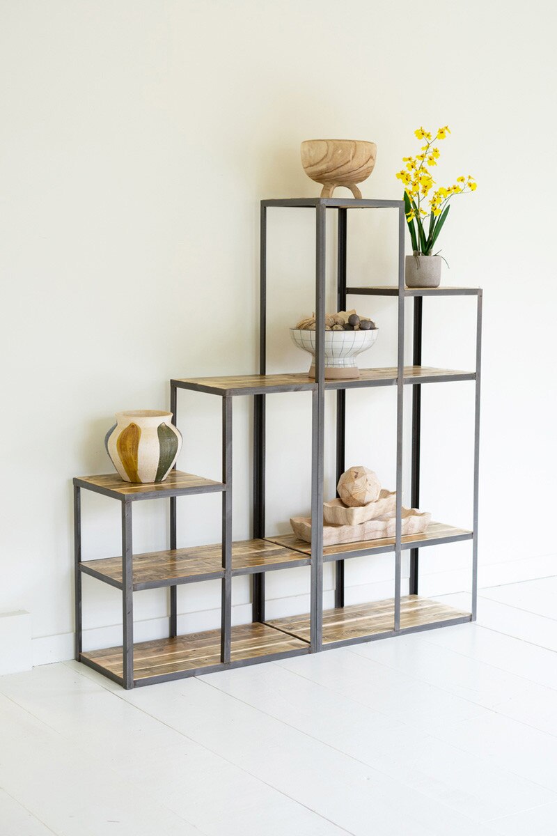 Set Of Two Iron And Wood Stair Step Display Shelves By Kalalou | Shelves & Shelving Units | Modishstore - 4