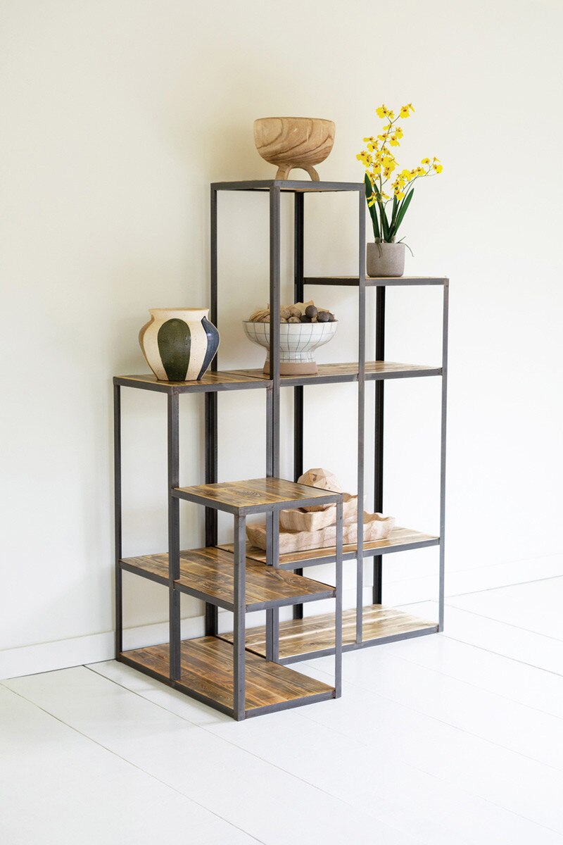 Set Of Two Iron And Wood Stair Step Display Shelves By Kalalou | Shelves & Shelving Units | Modishstore - 6