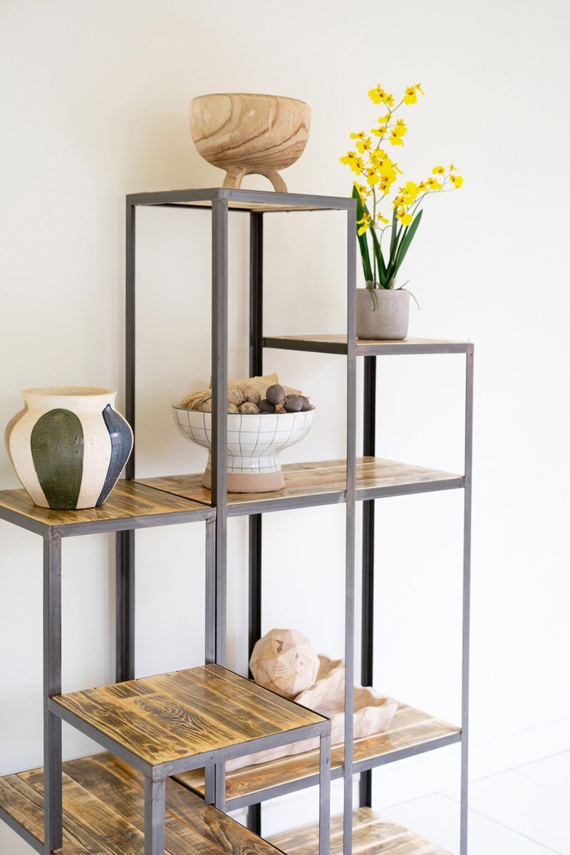 Set Of Two Iron And Wood Stair Step Display Shelves By Kalalou | Shelves & Shelving Units | Modishstore - 7