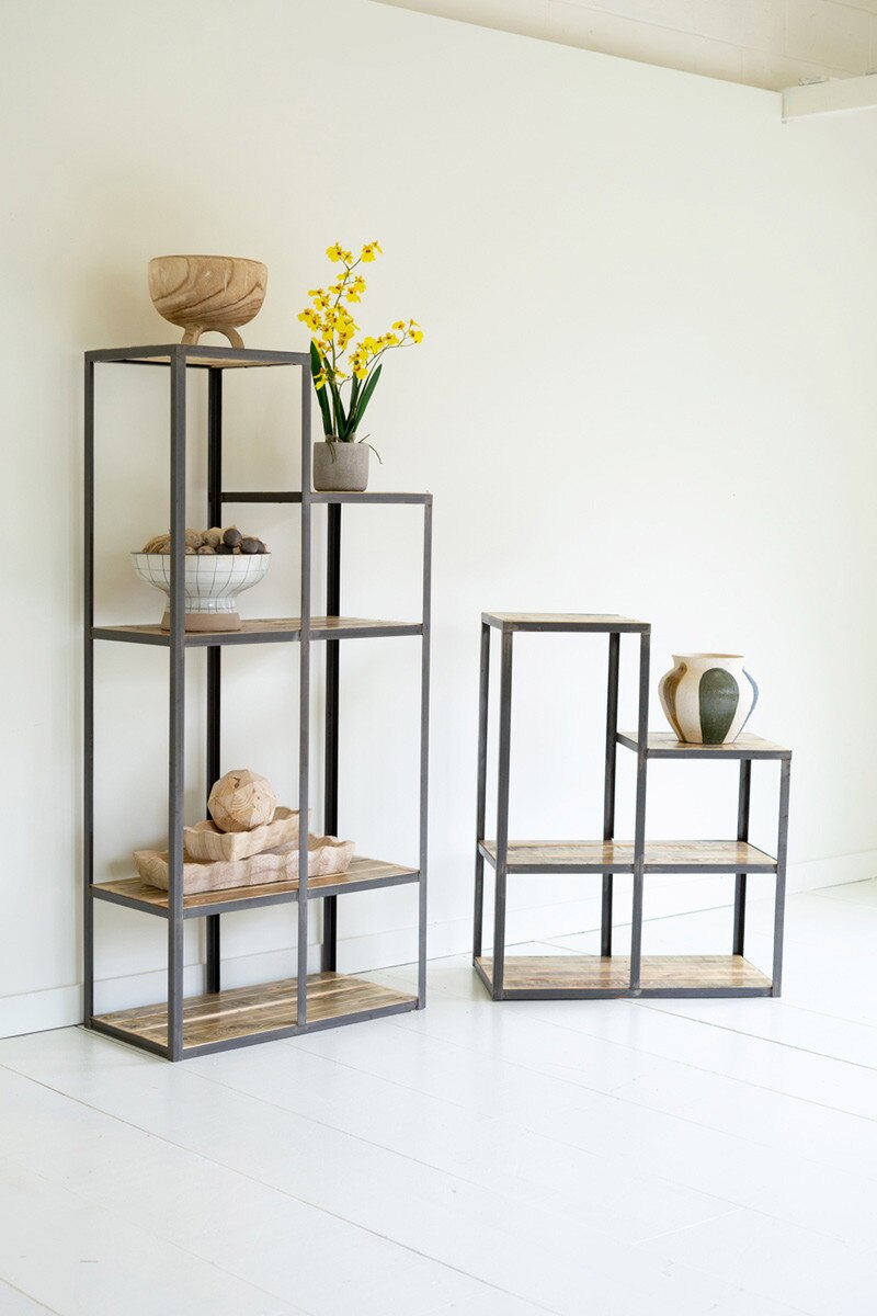 Set Of Two Iron And Wood Stair Step Display Shelves By Kalalou | Shelves & Shelving Units | Modishstore - 3