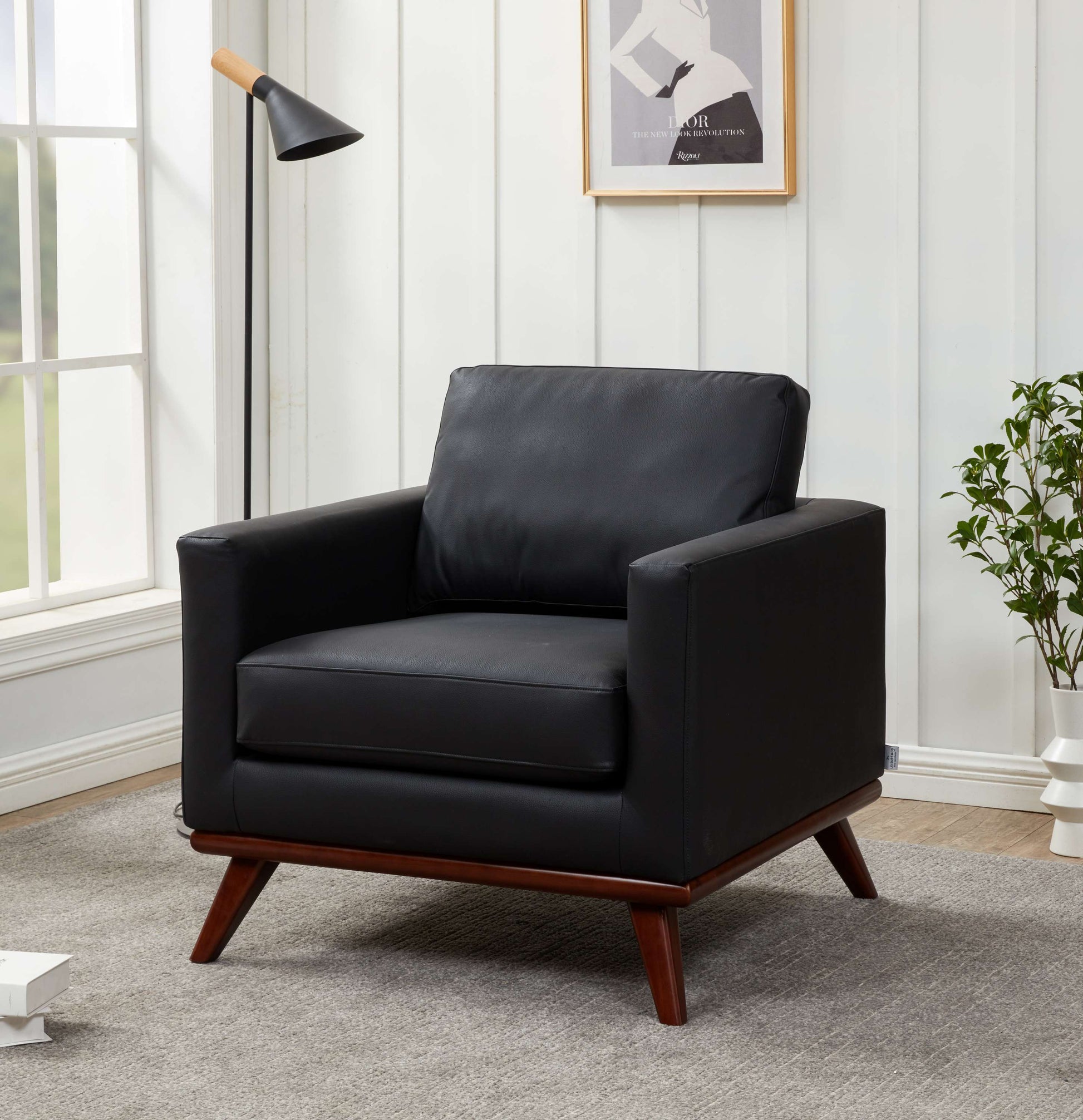 LeisureMod Chester Modern Leather Accent Arm Chair With Birch Wood Base | Armchairs | Modishstore