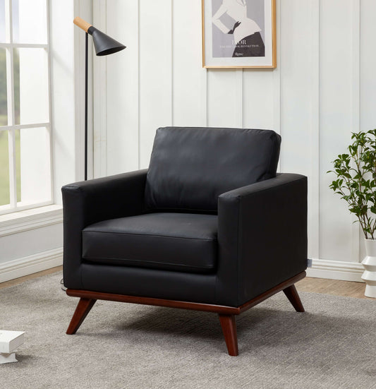 LeisureMod Chester Modern Leather Accent Arm Chair With Birch Wood Base | Armchairs | Modishstore