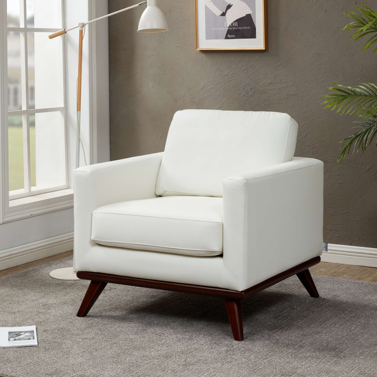 LeisureMod Chester Modern Leather Accent Arm Chair With Birch Wood Base | Armchairs | Modishstore - 25