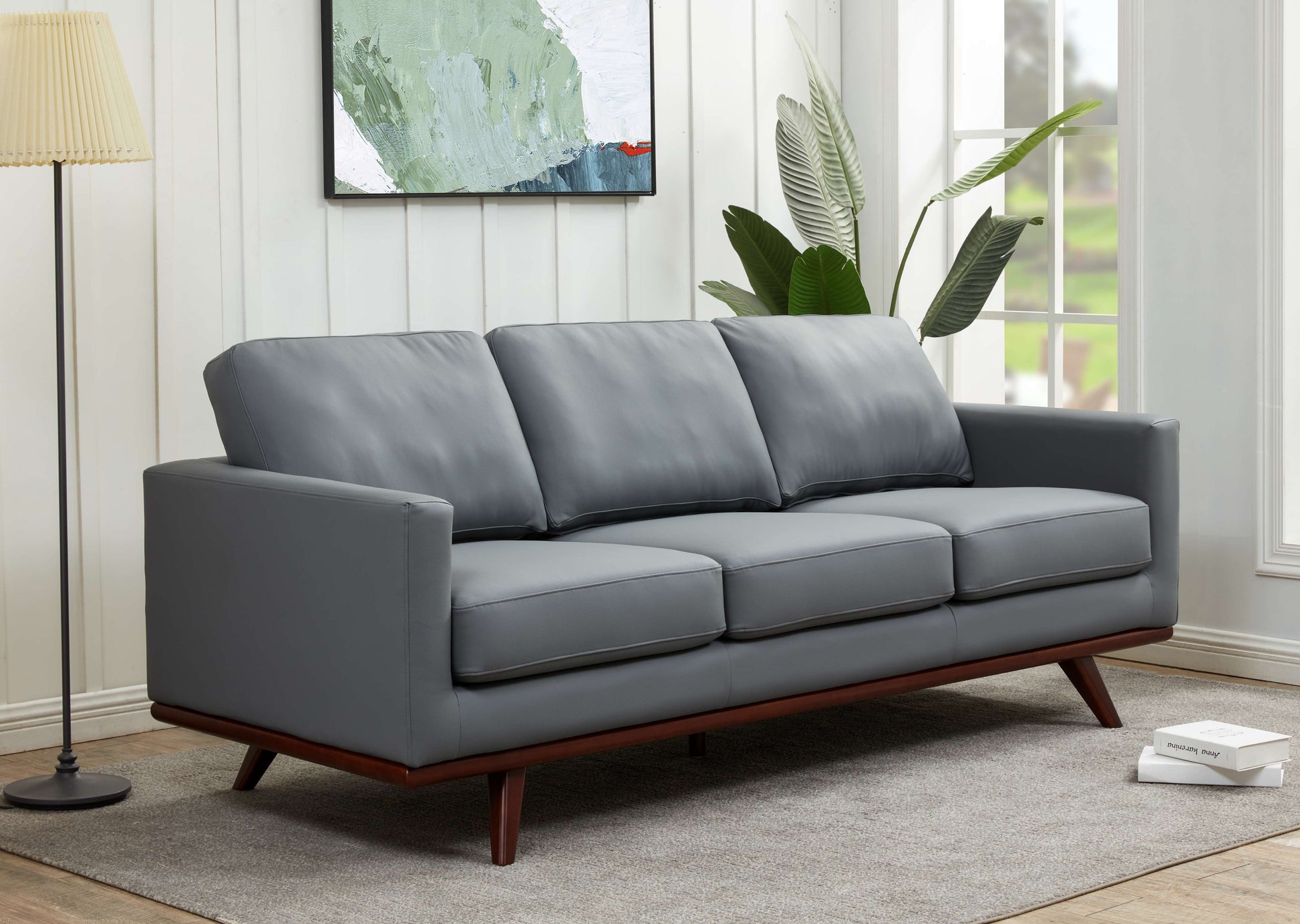 LeisureMod Chester Modern Leather Sofa With Birch Wood Base | Sofas | Modishstore - 13