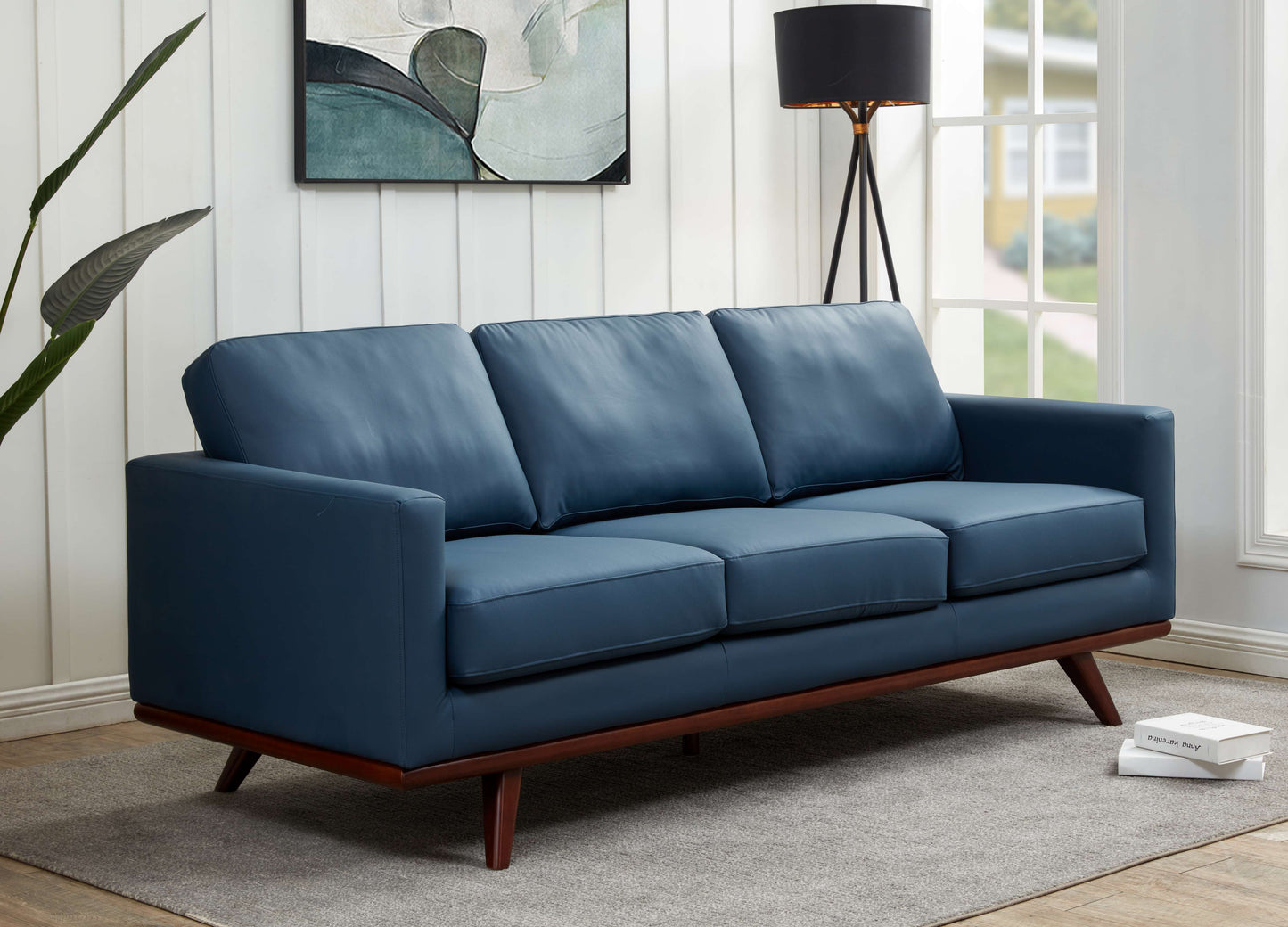 LeisureMod Chester Modern Leather Sofa With Birch Wood Base | Sofas | Modishstore - 7