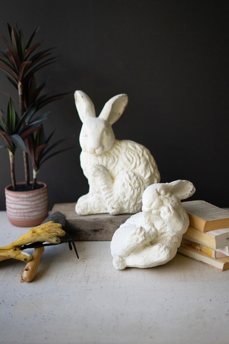 Set Of Two Faux Concrete Rabbits - Large By Kalalou | Sculptures | Modishstore - 1