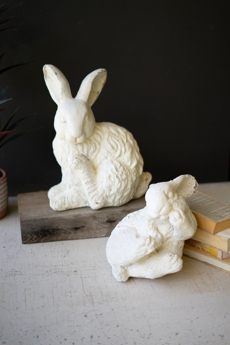 Set Of Two Faux Concrete Rabbits - Large By Kalalou | Sculptures | Modishstore - 2