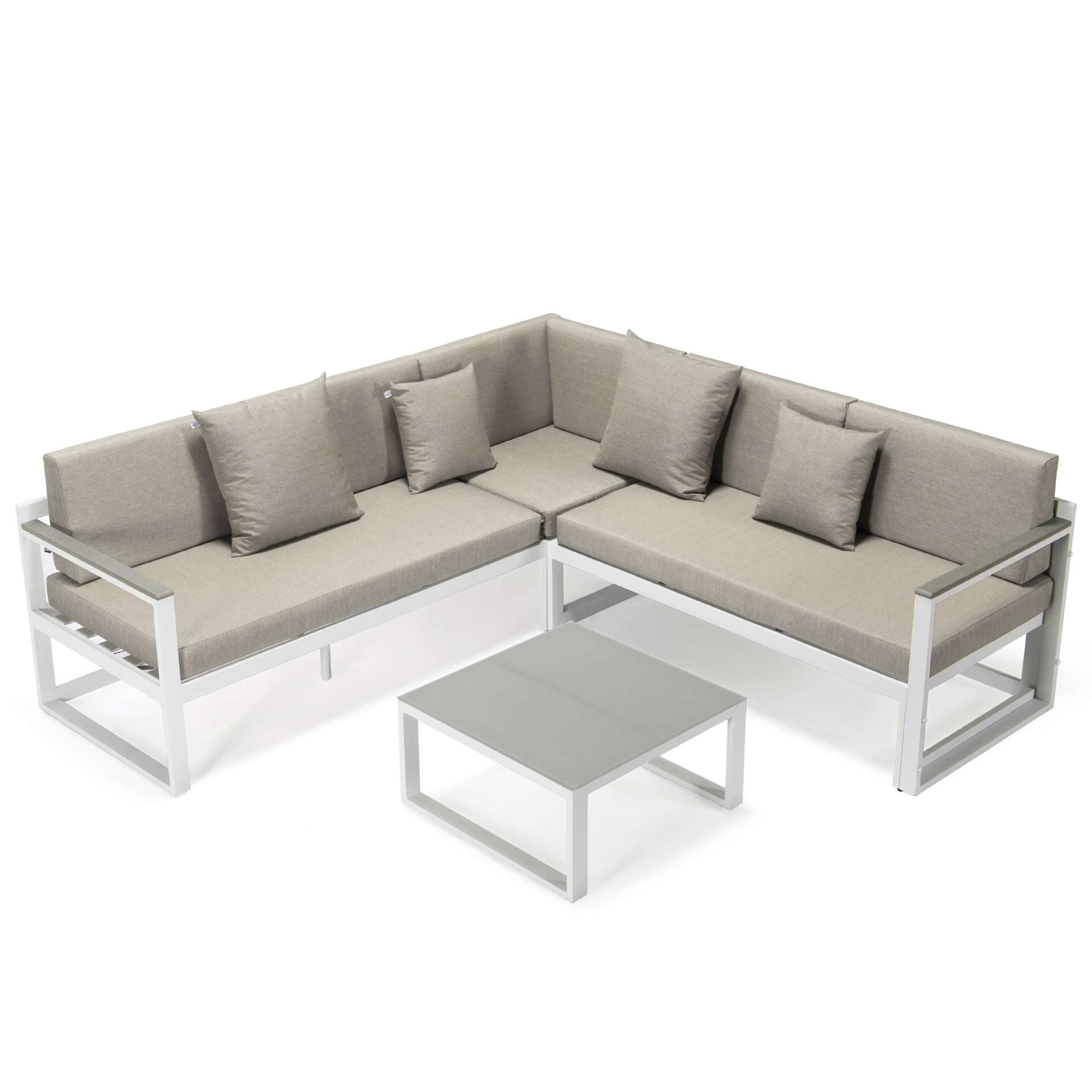 LeisureMod Chelsea White Sectional With Adjustable Headrest & Coffee Table With Cushions | Outdoor Sofas, Loveseats & Sectionals | Modishstore - 7