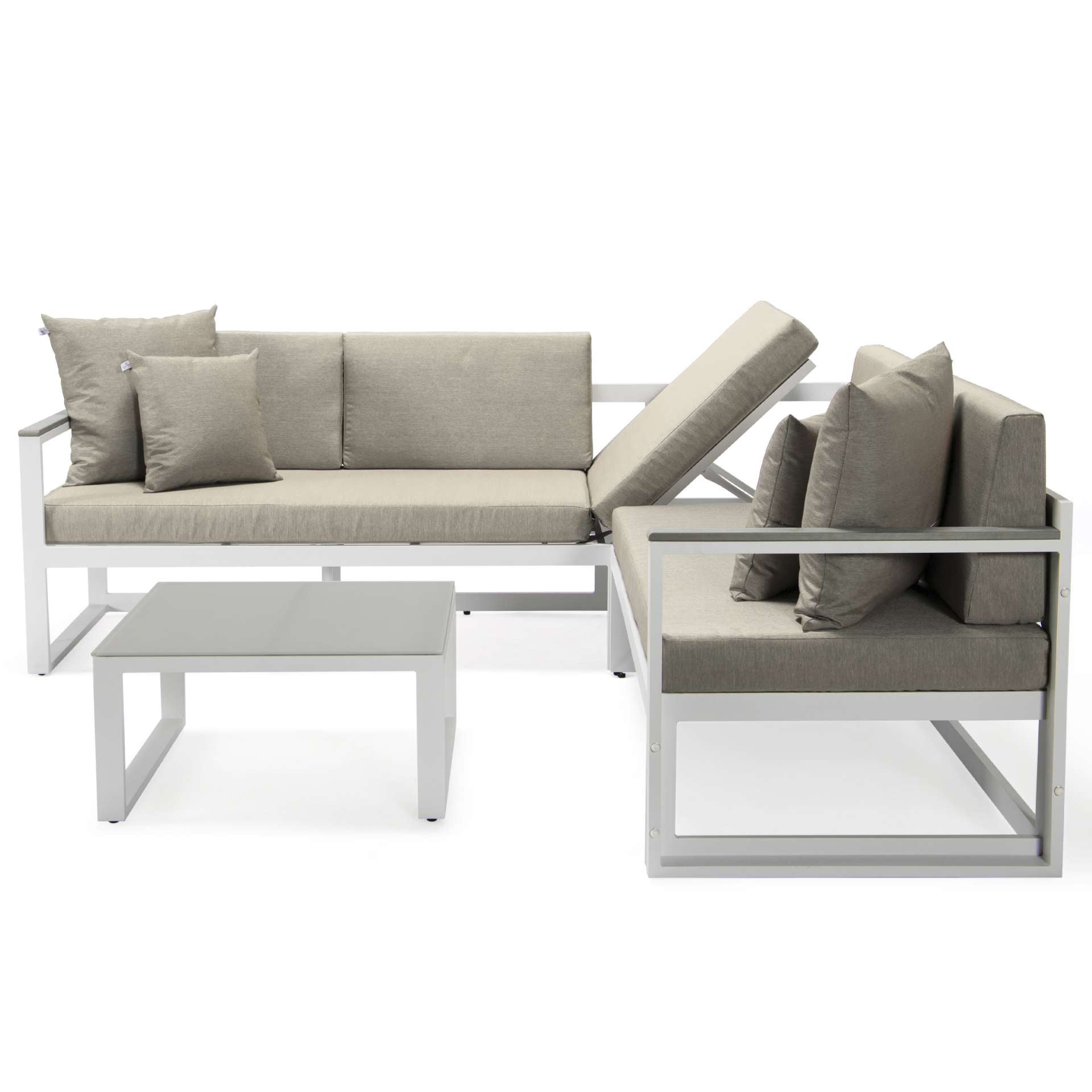 LeisureMod Chelsea White Sectional With Adjustable Headrest & Coffee Table With Cushions | Outdoor Sofas, Loveseats & Sectionals | Modishstore - 8