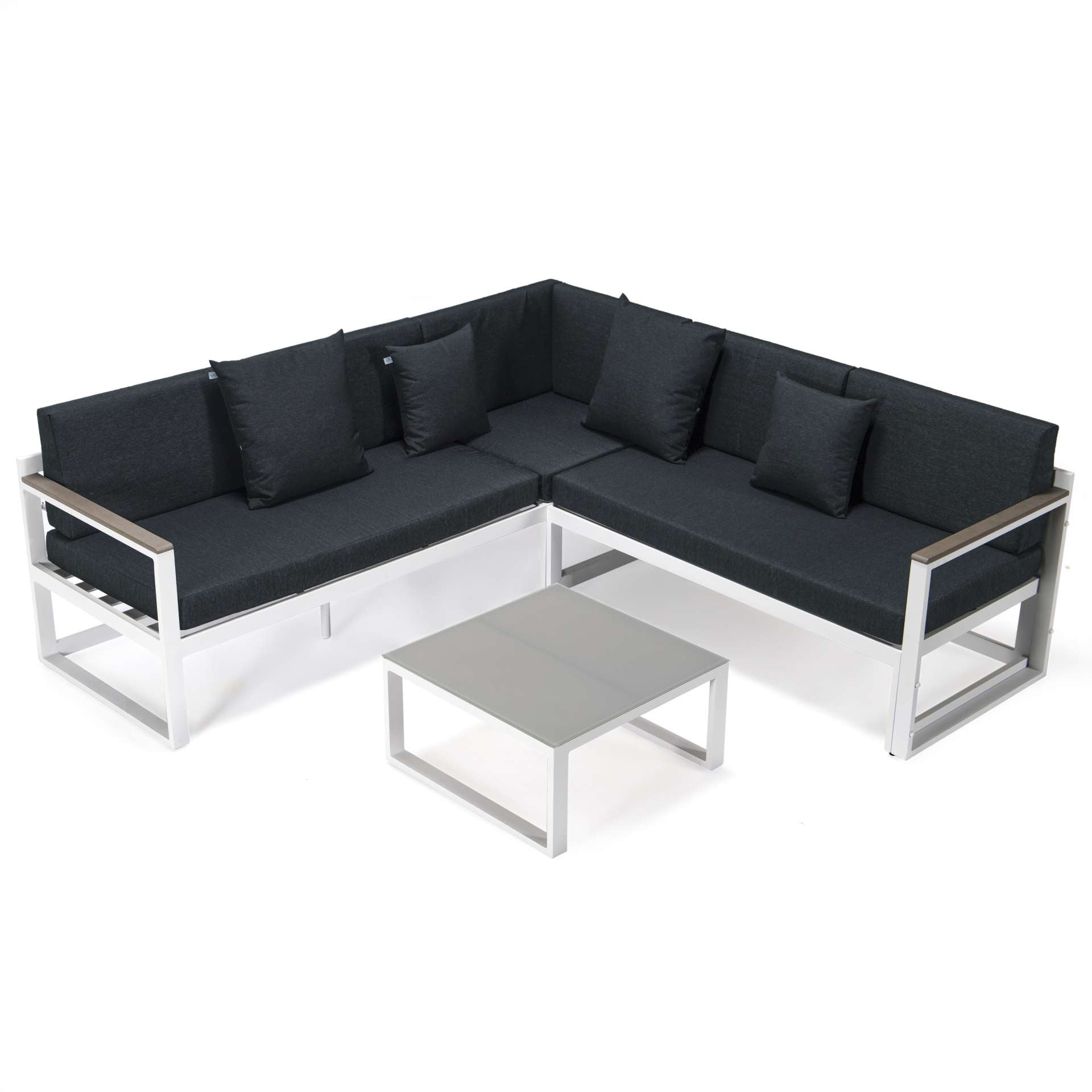 LeisureMod Chelsea White Sectional With Adjustable Headrest & Coffee Table With Cushions | Outdoor Sofas, Loveseats & Sectionals | Modishstore - 22