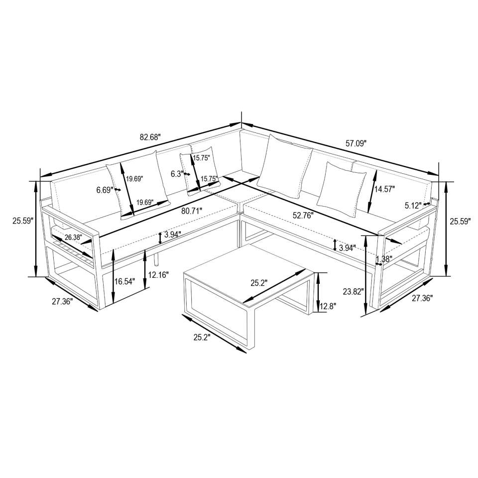 LeisureMod Chelsea White Sectional With Adjustable Headrest & Coffee Table With Cushions | Outdoor Sofas, Loveseats & Sectionals | Modishstore - 26