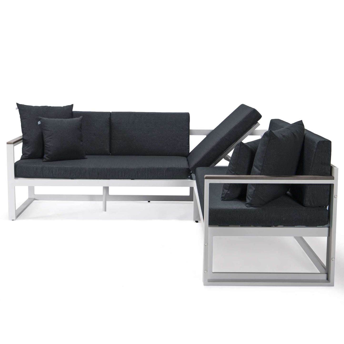 LeisureMod Chelsea White Sectional With Adjustable Headrest & Coffee Table With Cushions | Outdoor Sofas, Loveseats & Sectionals | Modishstore - 23