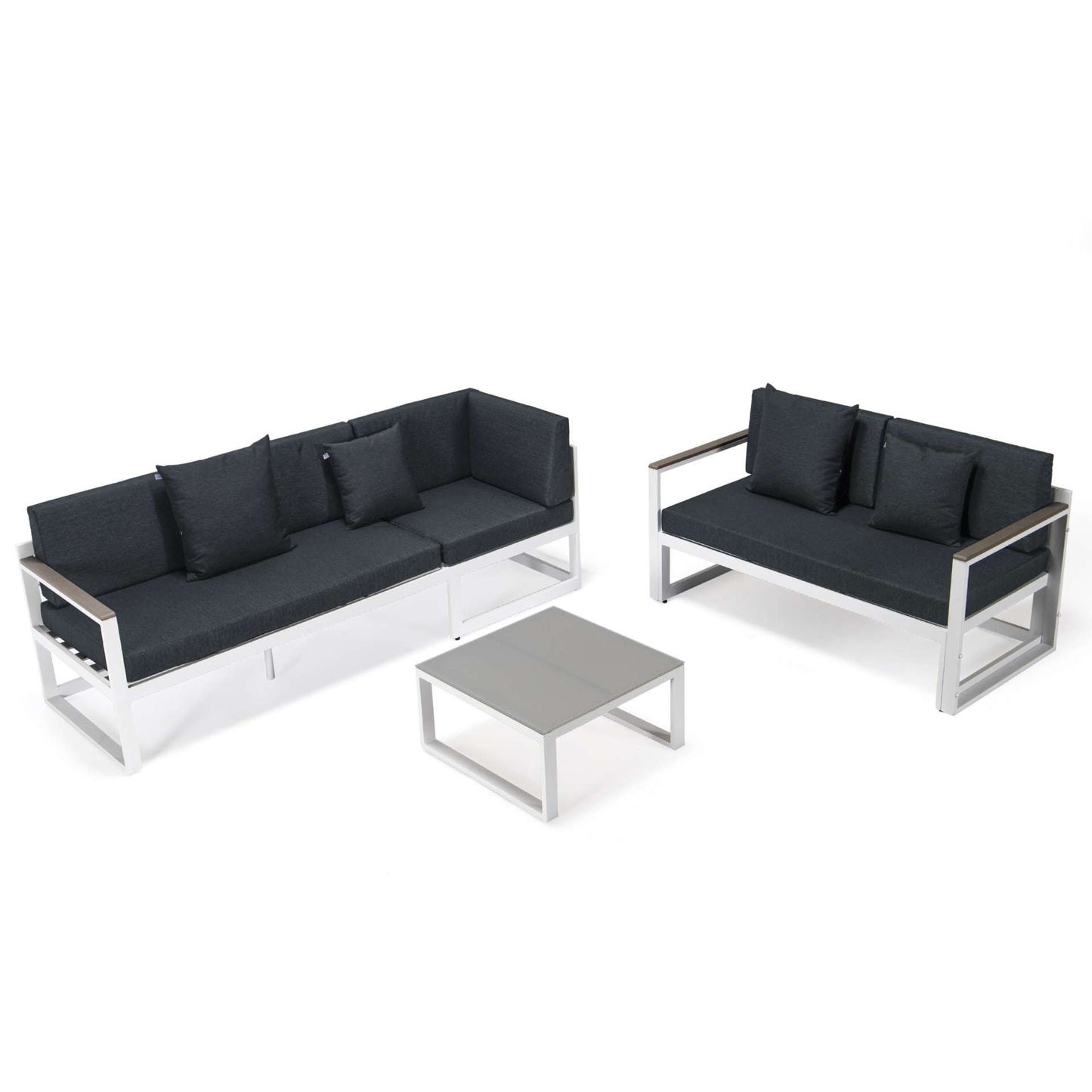 LeisureMod Chelsea White Sectional With Adjustable Headrest & Coffee Table With Cushions | Outdoor Sofas, Loveseats & Sectionals | Modishstore - 21