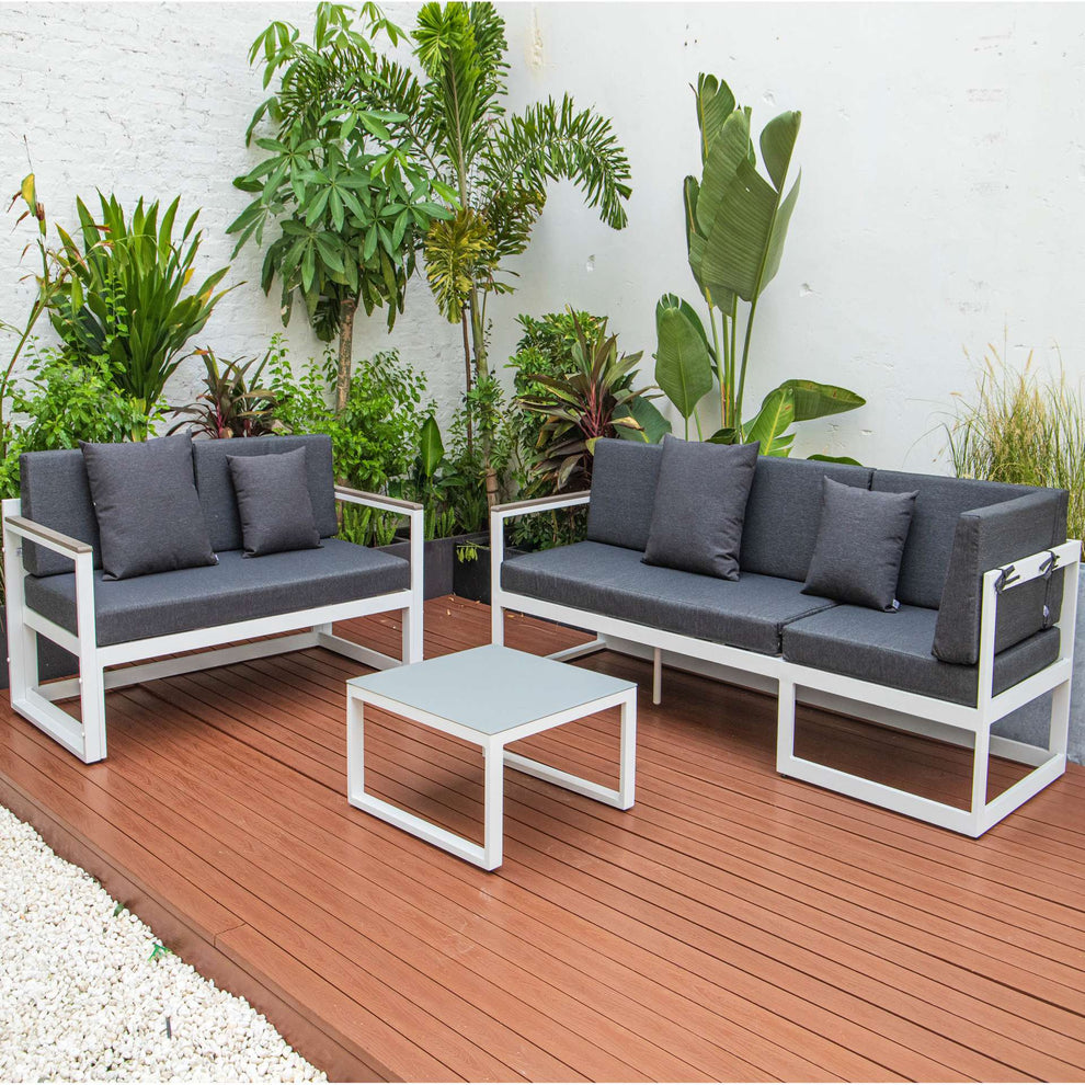 LeisureMod Chelsea White Sectional With Adjustable Headrest & Coffee Table With Cushions | Outdoor Sofas, Loveseats & Sectionals | Modishstore - 20