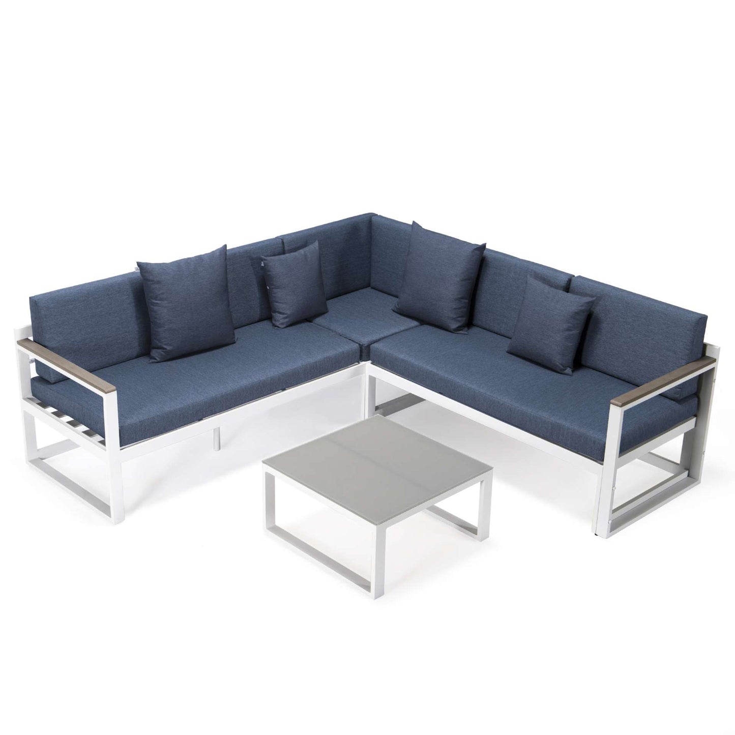 LeisureMod Chelsea White Sectional With Adjustable Headrest & Coffee Table With Cushions | Outdoor Sofas, Loveseats & Sectionals | Modishstore - 38