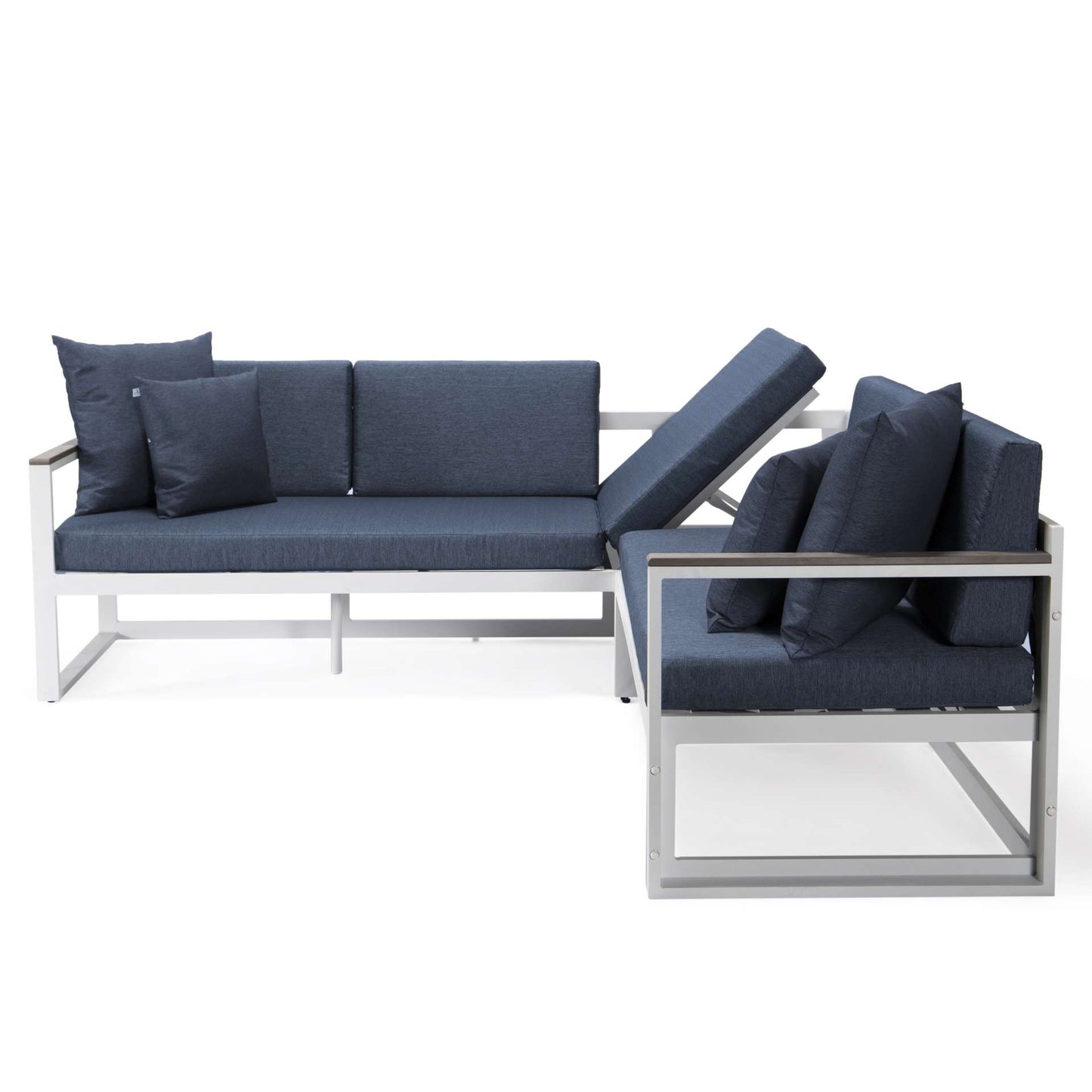 LeisureMod Chelsea White Sectional With Adjustable Headrest & Coffee Table With Cushions | Outdoor Sofas, Loveseats & Sectionals | Modishstore - 39