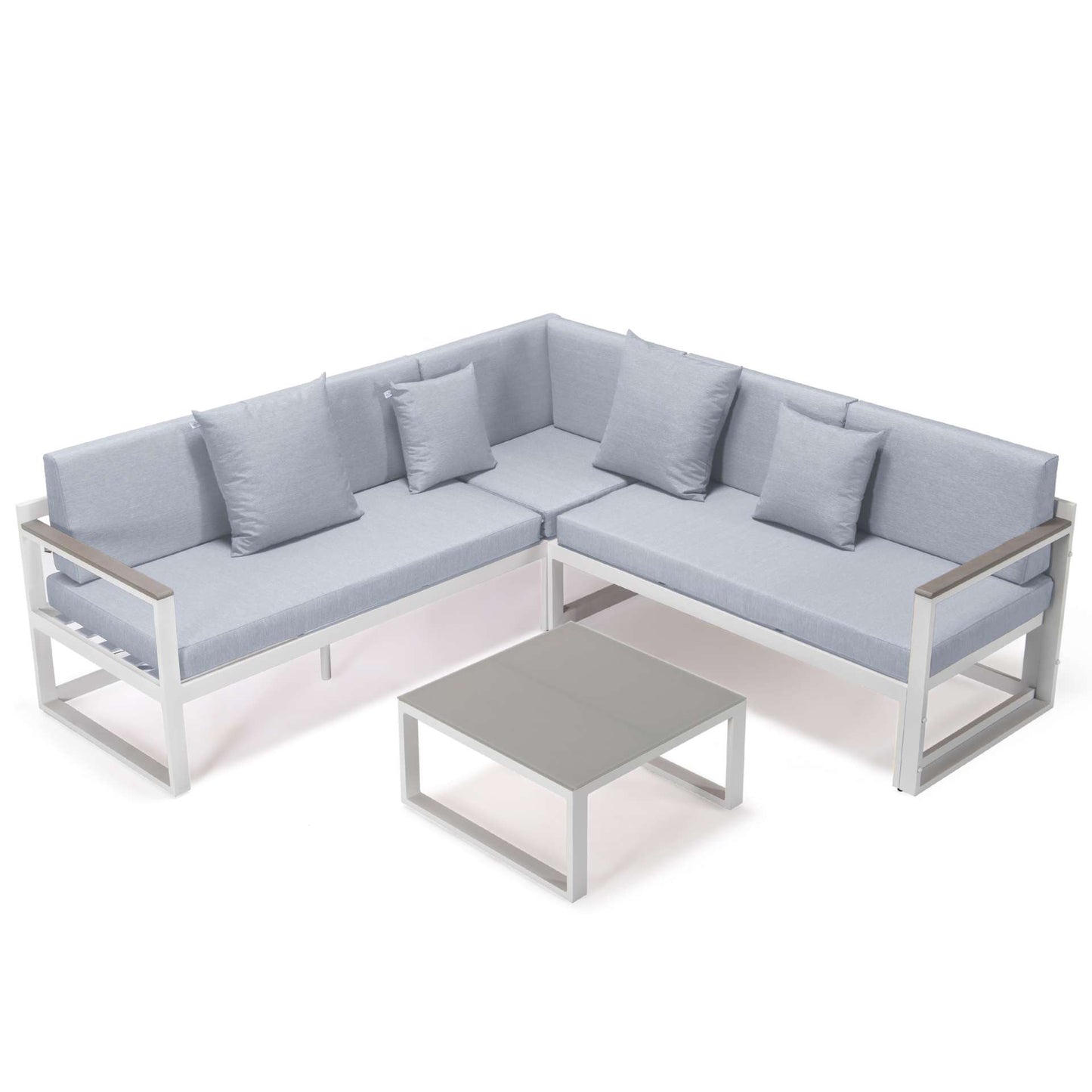 LeisureMod Chelsea White Sectional With Adjustable Headrest & Coffee Table With Cushions | Outdoor Sofas, Loveseats & Sectionals | Modishstore - 55