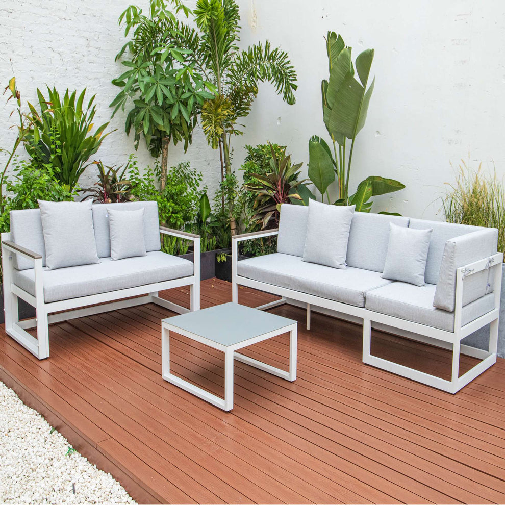 LeisureMod Chelsea White Sectional With Adjustable Headrest & Coffee Table With Cushions | Outdoor Sofas, Loveseats & Sectionals | Modishstore - 52