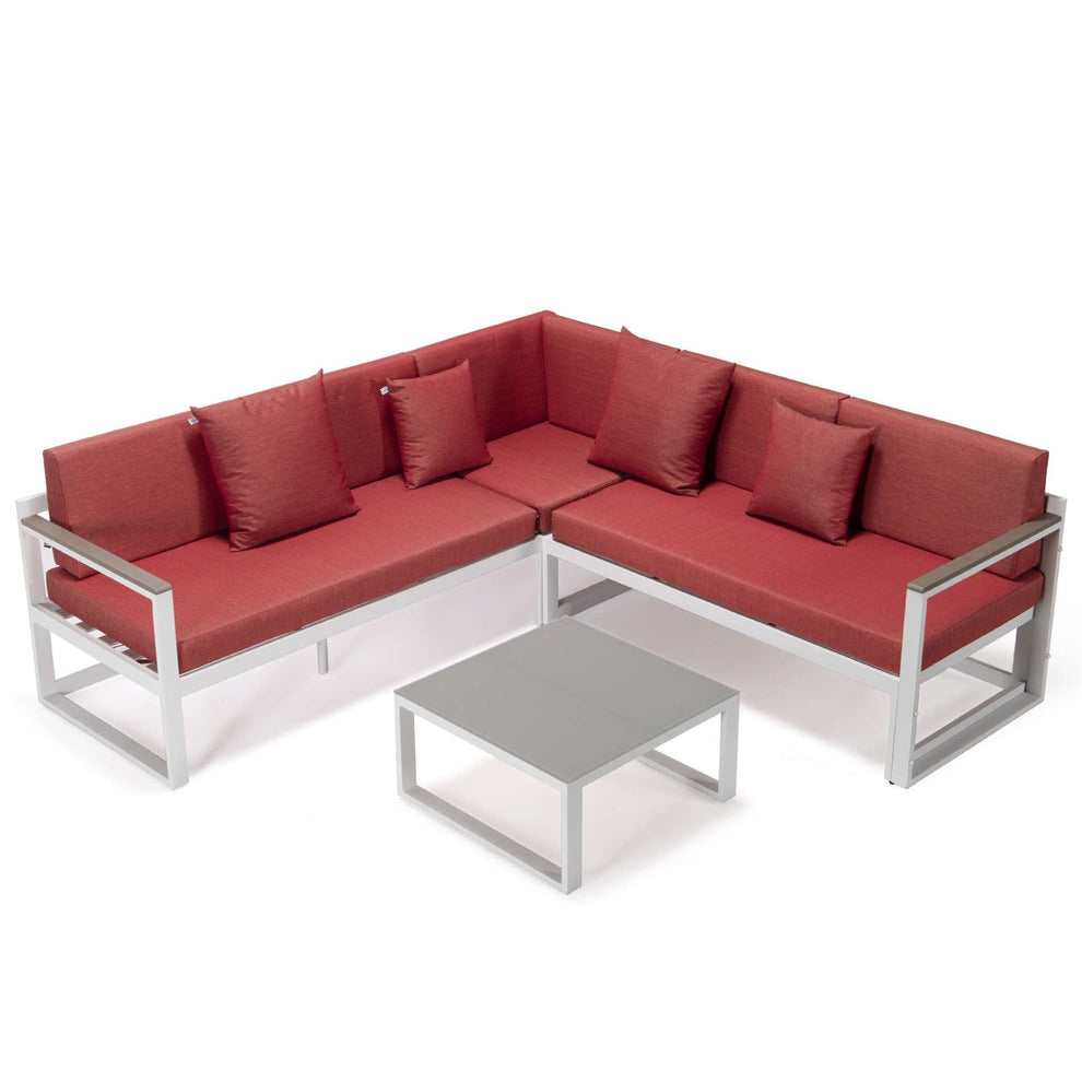 LeisureMod Chelsea White Sectional With Adjustable Headrest & Coffee Table With Cushions | Outdoor Sofas, Loveseats & Sectionals | Modishstore - 71