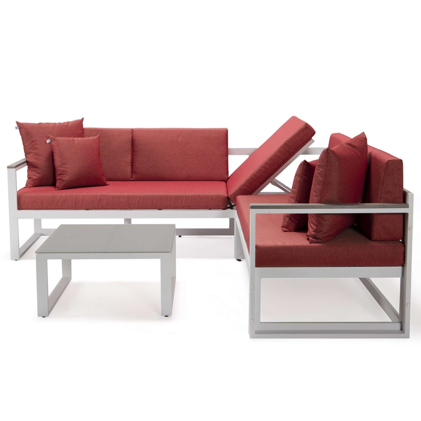 LeisureMod Chelsea White Sectional With Adjustable Headrest & Coffee Table With Cushions | Outdoor Sofas, Loveseats & Sectionals | Modishstore - 72