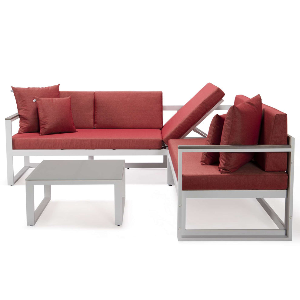LeisureMod Chelsea White Sectional With Adjustable Headrest & Coffee Table With Cushions | Outdoor Sofas, Loveseats & Sectionals | Modishstore - 72