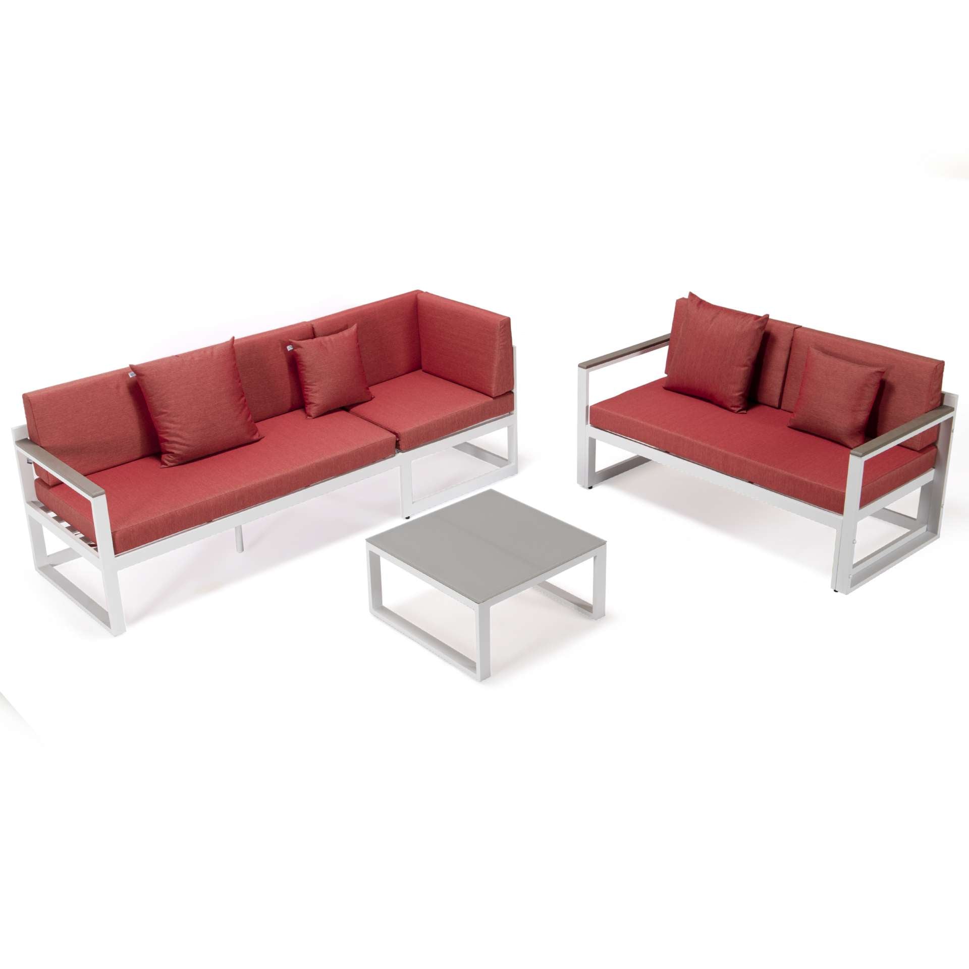 LeisureMod Chelsea White Sectional With Adjustable Headrest & Coffee Table With Cushions | Outdoor Sofas, Loveseats & Sectionals | Modishstore - 69
