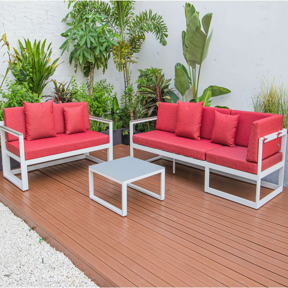 LeisureMod Chelsea White Sectional With Adjustable Headrest & Coffee Table With Cushions | Outdoor Sofas, Loveseats & Sectionals | Modishstore - 68