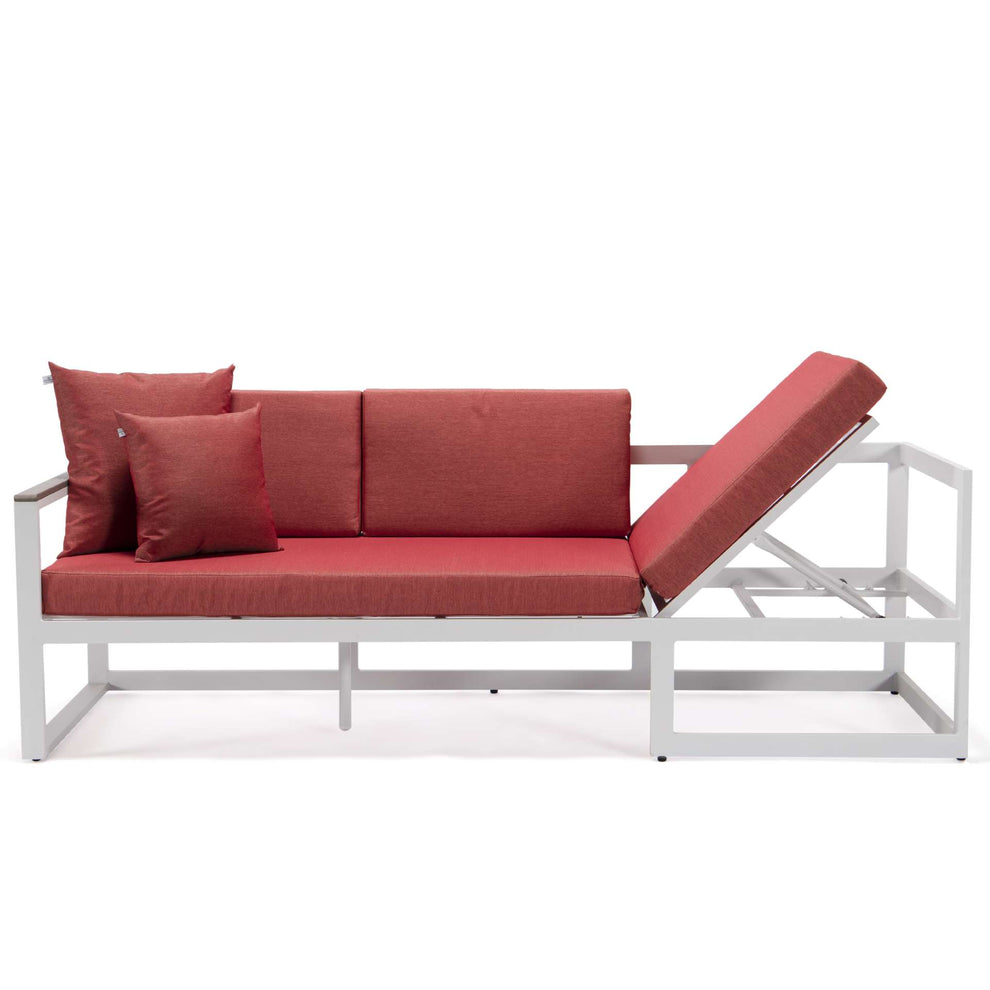 LeisureMod Chelsea White Sectional With Adjustable Headrest & Coffee Table With Cushions | Outdoor Sofas, Loveseats & Sectionals | Modishstore - 78