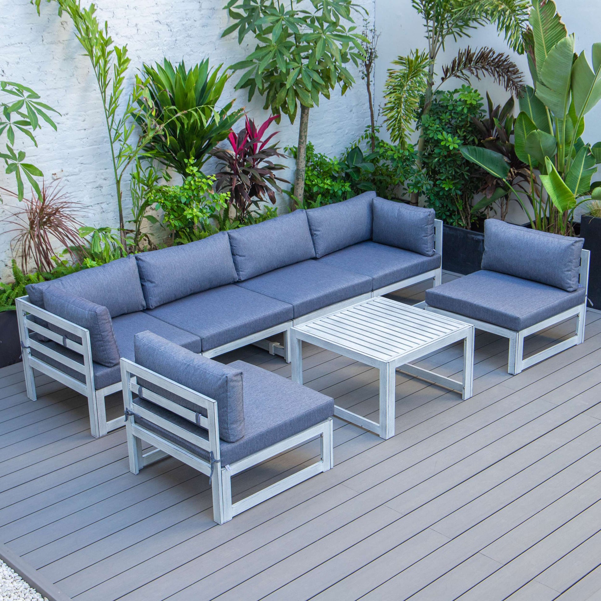 LeisureMod Chelsea 7-Piece Patio Sectional And Coffee Table Set Weathered Grey Aluminum With Cushions | Outdoor Sofas, Loveseats & Sectionals | Modishstore - 22