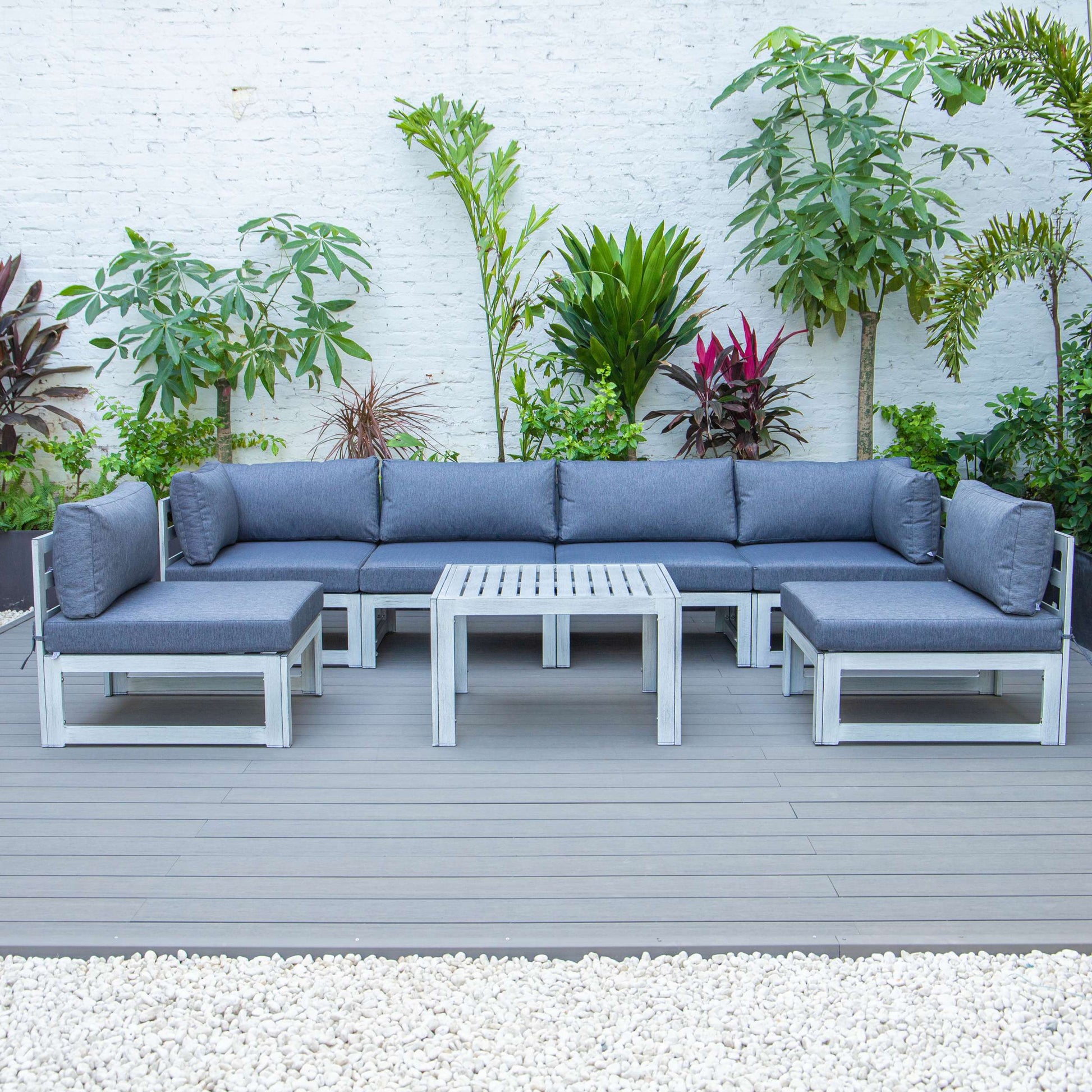 LeisureMod Chelsea 7-Piece Patio Sectional And Coffee Table Set Weathered Grey Aluminum With Cushions | Outdoor Sofas, Loveseats & Sectionals | Modishstore - 23