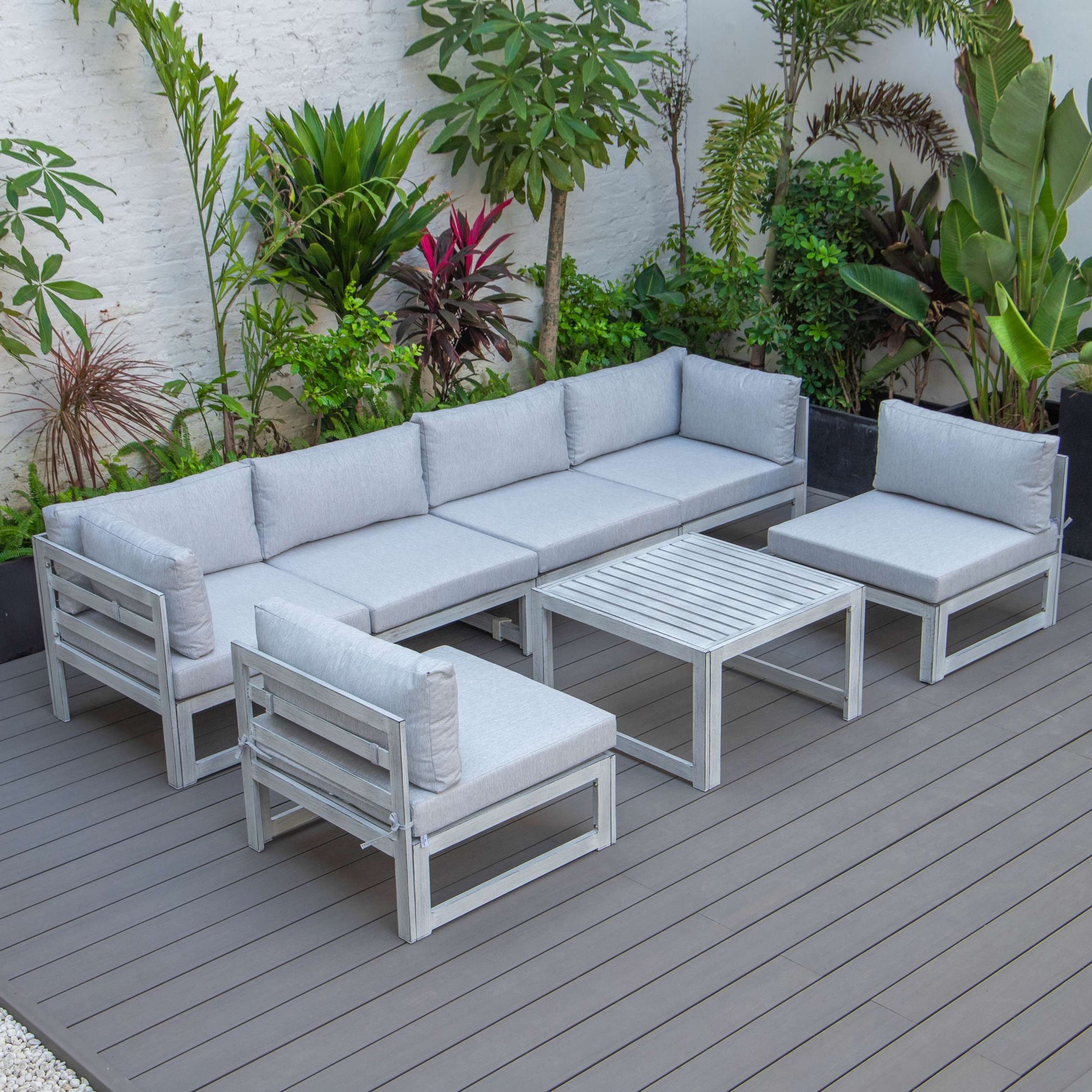 LeisureMod Chelsea 7-Piece Patio Sectional And Coffee Table Set Weathered Grey Aluminum With Cushions | Outdoor Sofas, Loveseats & Sectionals | Modishstore - 41