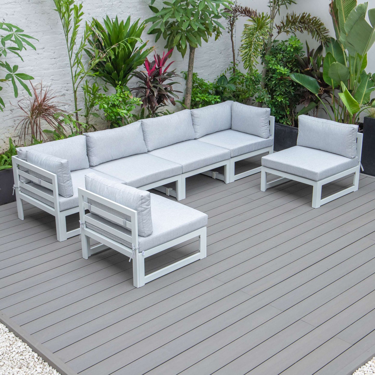 LeisureMod Chelsea 6-Piece Patio Sectional White Aluminum With Cushions | Outdoor Sofas, Loveseats & Sectionals | Modishstore - 33