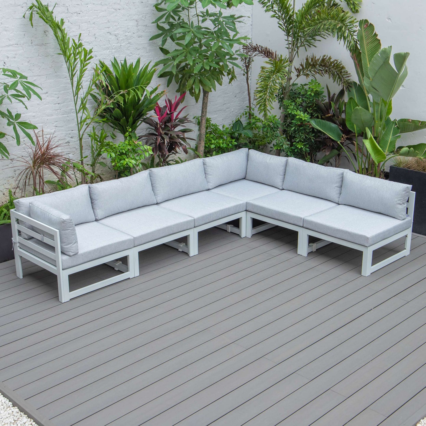 LeisureMod Chelsea 6-Piece Patio Sectional White Aluminum With Cushions | Outdoor Sofas, Loveseats & Sectionals | Modishstore - 31
