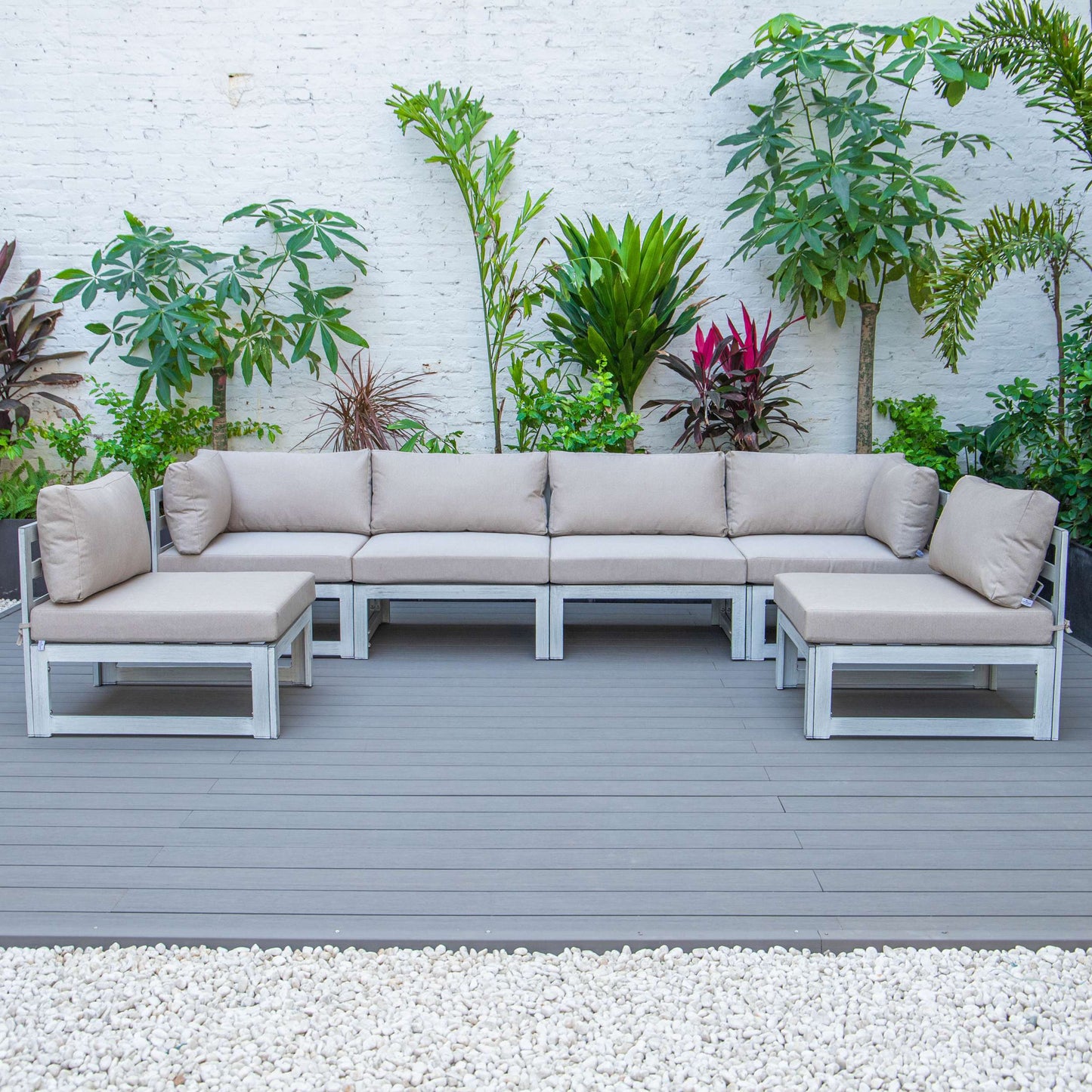 LeisureMod Chelsea 6-Piece Patio Sectional Weathered Grey Aluminum With Cushions | Outdoor Sofas, Loveseats & Sectionals | Modishstore