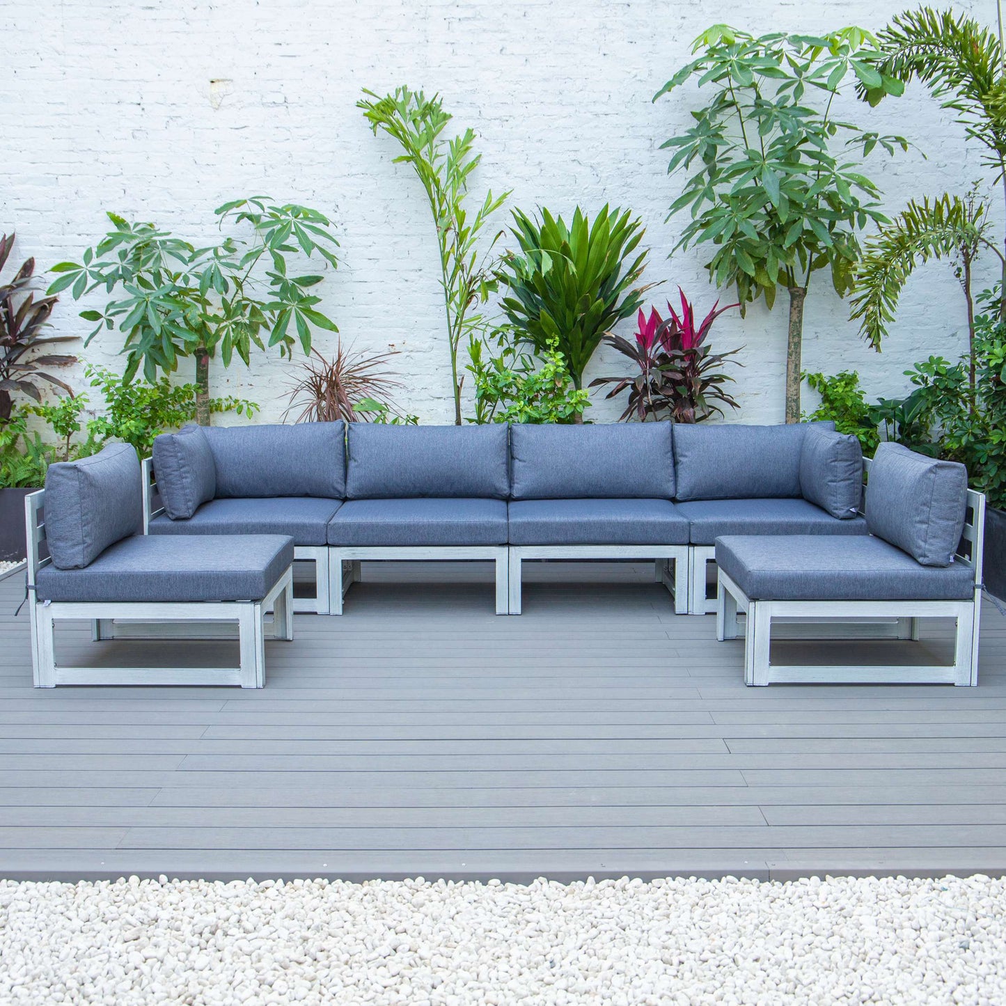 LeisureMod Chelsea 6-Piece Patio Sectional Weathered Grey Aluminum With Cushions | Outdoor Sofas, Loveseats & Sectionals | Modishstore - 17