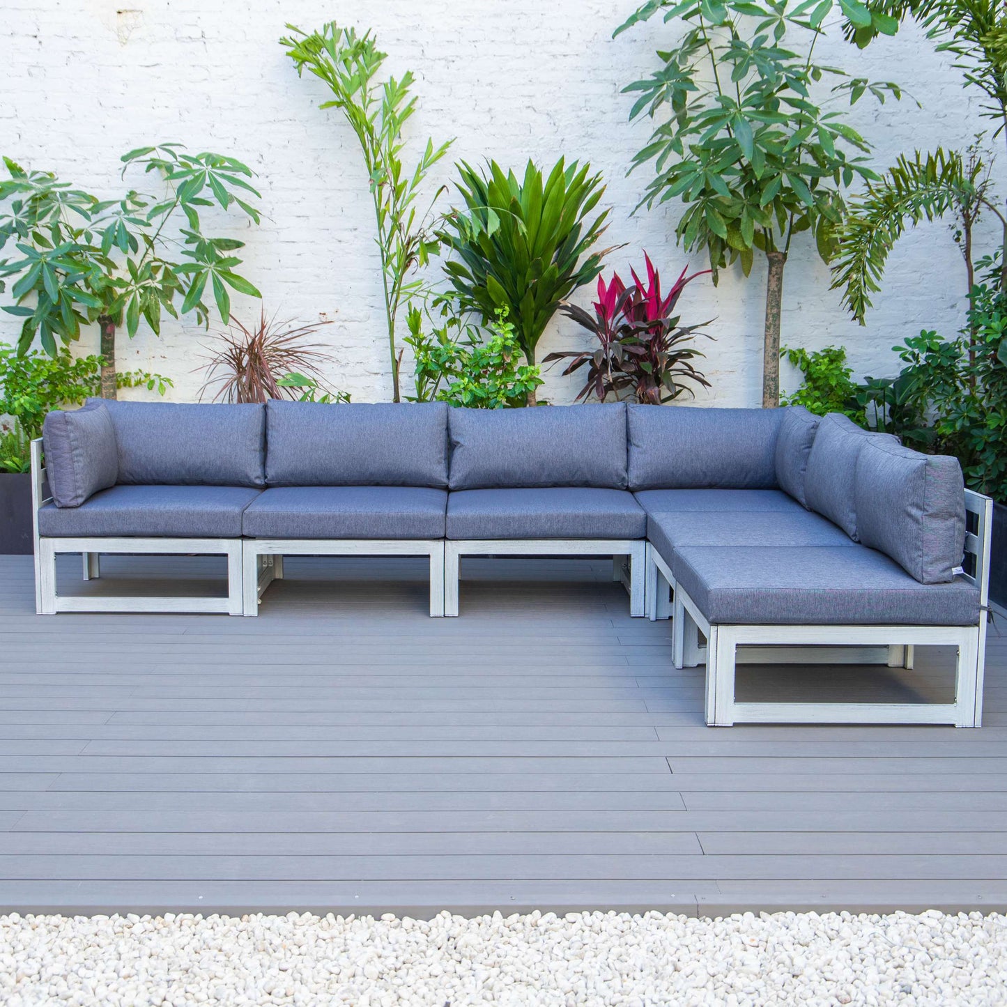 LeisureMod Chelsea 6-Piece Patio Sectional Weathered Grey Aluminum With Cushions | Outdoor Sofas, Loveseats & Sectionals | Modishstore - 19