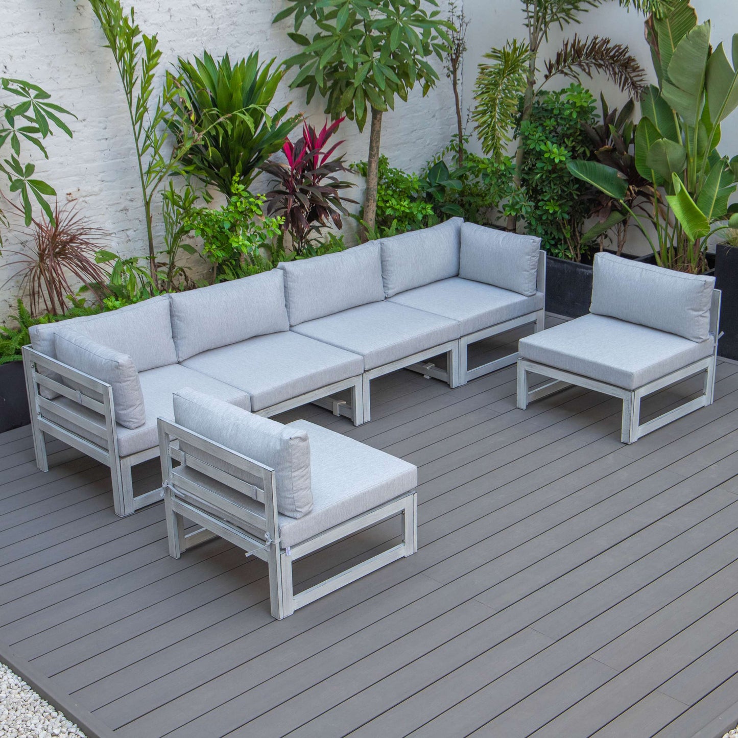 LeisureMod Chelsea 6-Piece Patio Sectional Weathered Grey Aluminum With Cushions | Outdoor Sofas, Loveseats & Sectionals | Modishstore - 36