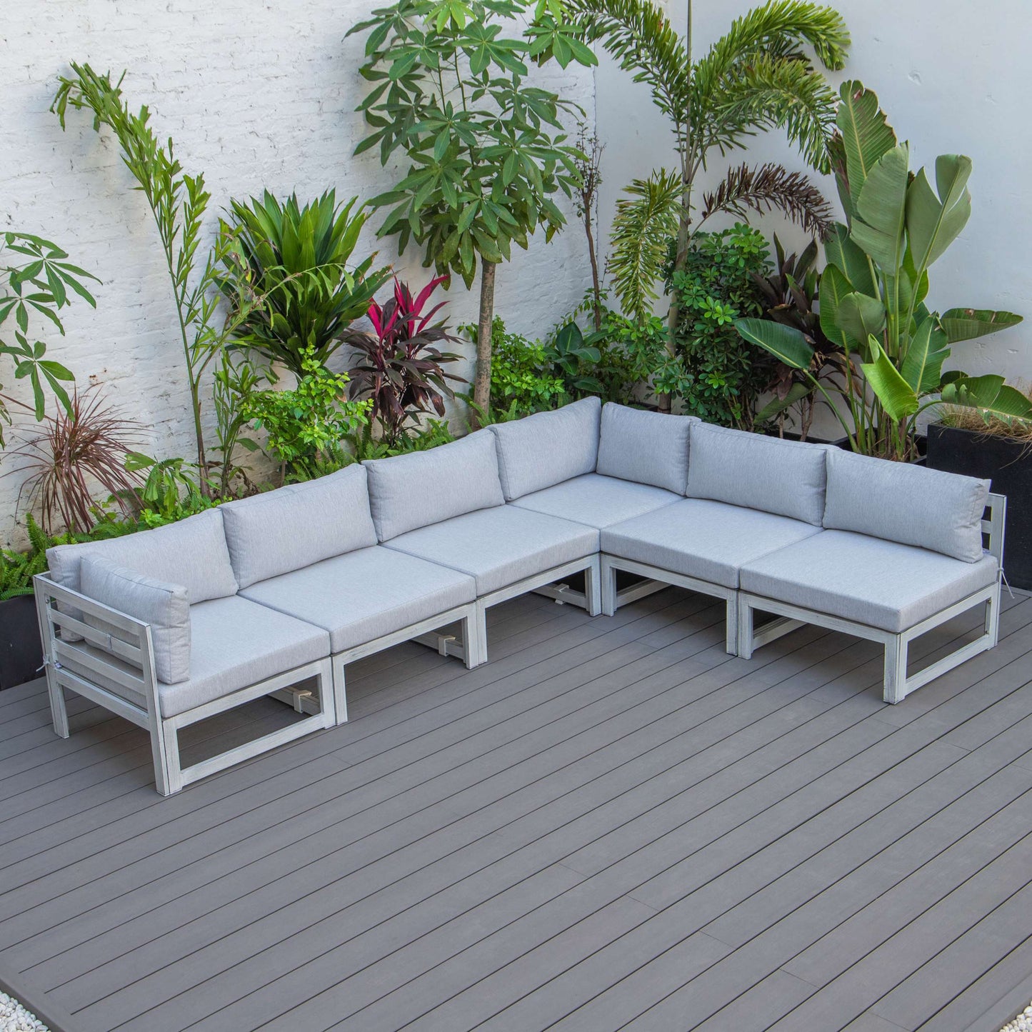 LeisureMod Chelsea 6-Piece Patio Sectional Weathered Grey Aluminum With Cushions | Outdoor Sofas, Loveseats & Sectionals | Modishstore - 34
