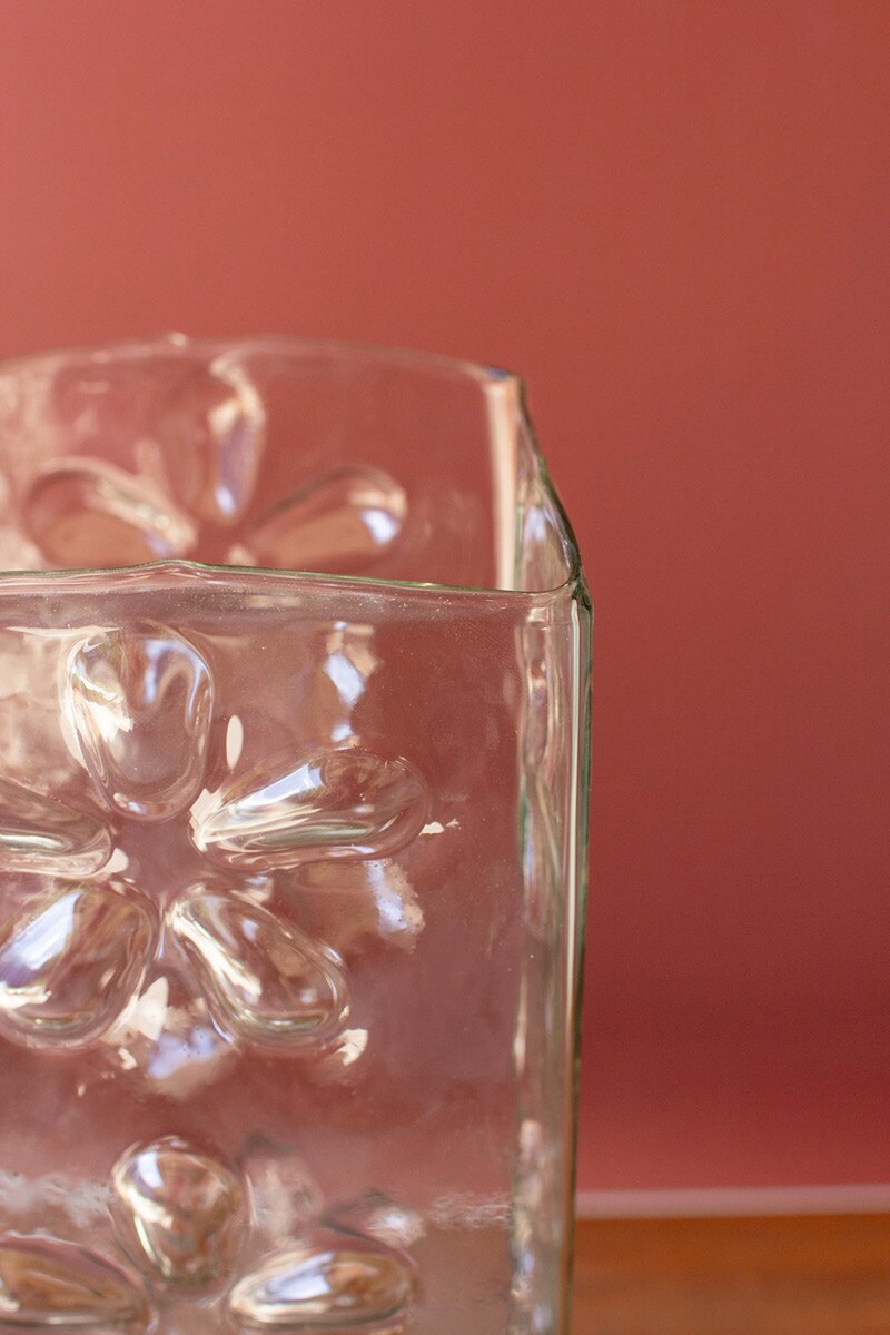 Square Glass Vase With Embossed Flowers (Min 2) By Kalalou | Vases | Modishstore - 5
