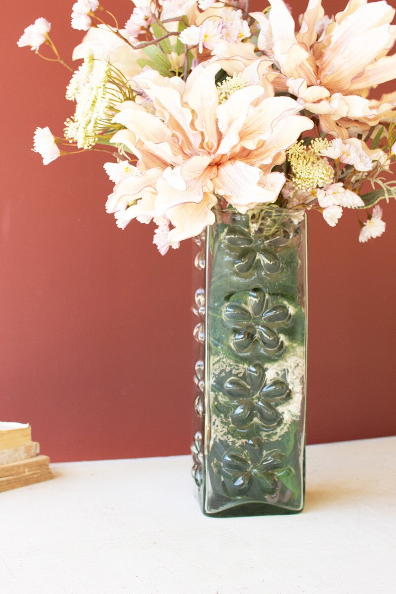 Square Glass Vase With Embossed Flowers (Min 2) By Kalalou | Vases | Modishstore - 2